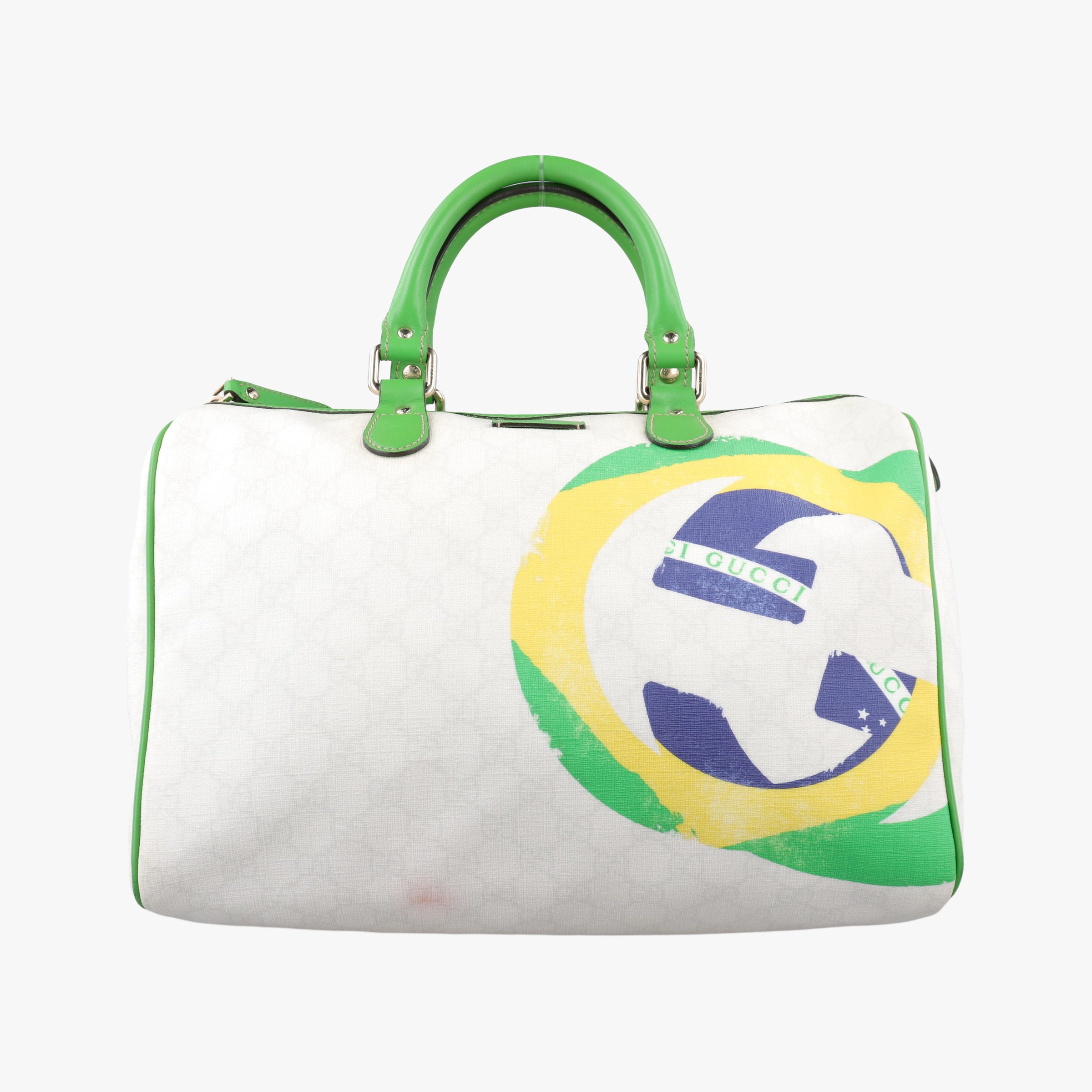 Secondhand Gucci GG Flag Joy Boston White × Green × Yellow × Blue PVC Coated Canvas × Leather  195451 handbag | stylenewstar