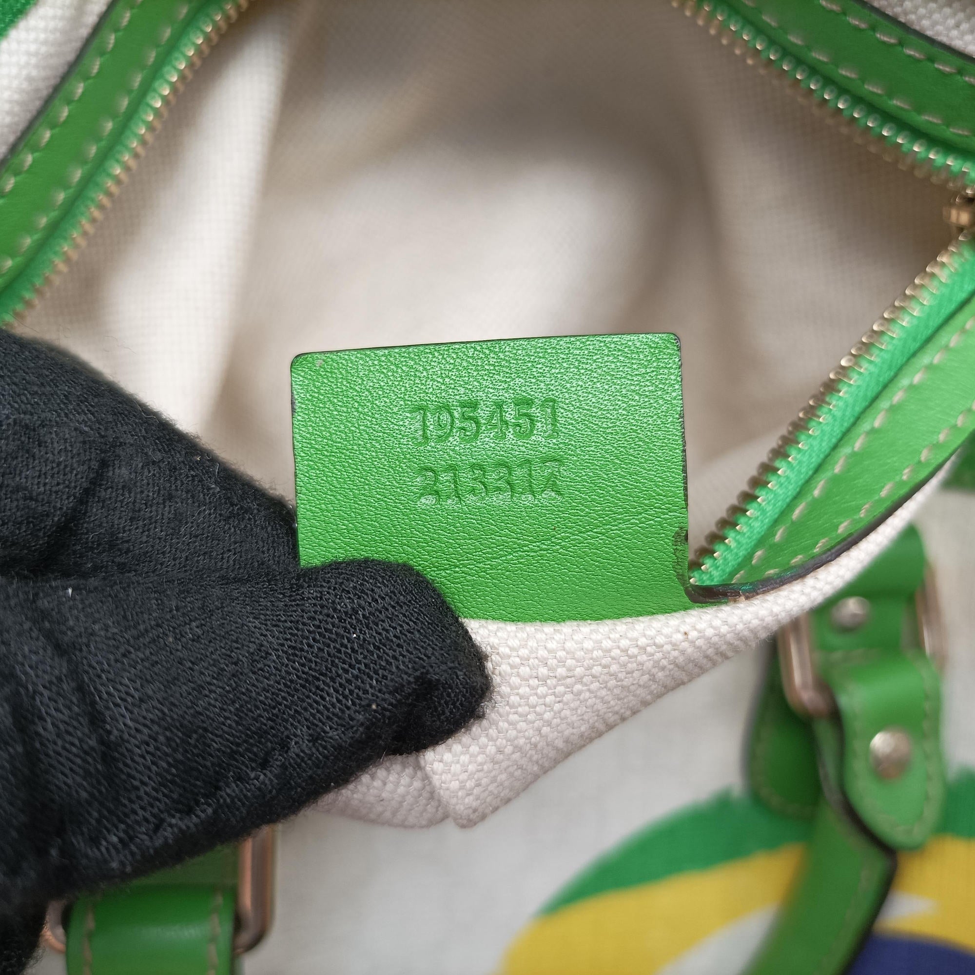 Secondhand Gucci GG Flag Joy Boston White × Green × Yellow × Blue PVC Coated Canvas × Leather  195451 handbag | stylenewstar
