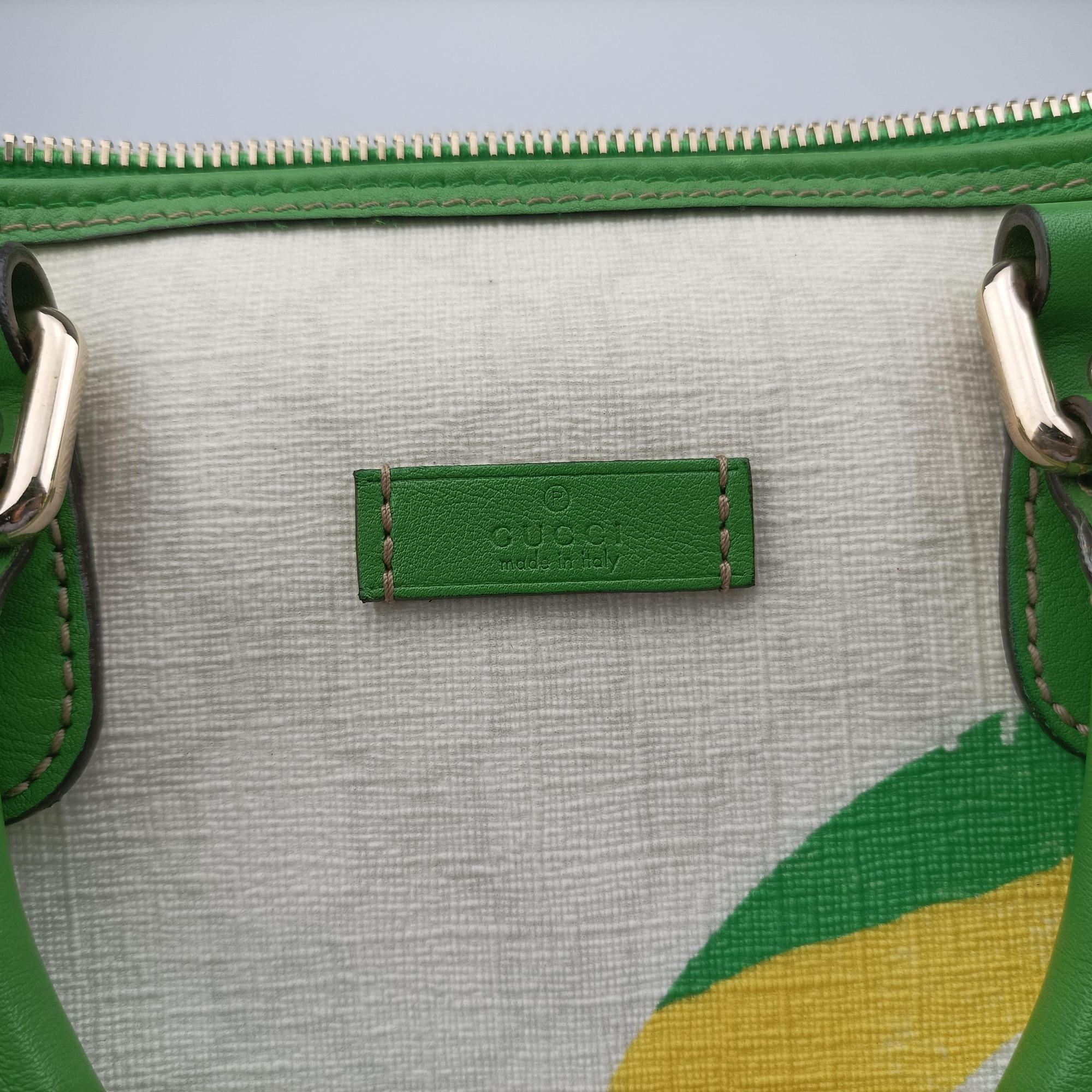 Secondhand Gucci GG Flag Joy Boston White × Green × Yellow × Blue PVC Coated Canvas × Leather  195451 handbag | stylenewstar