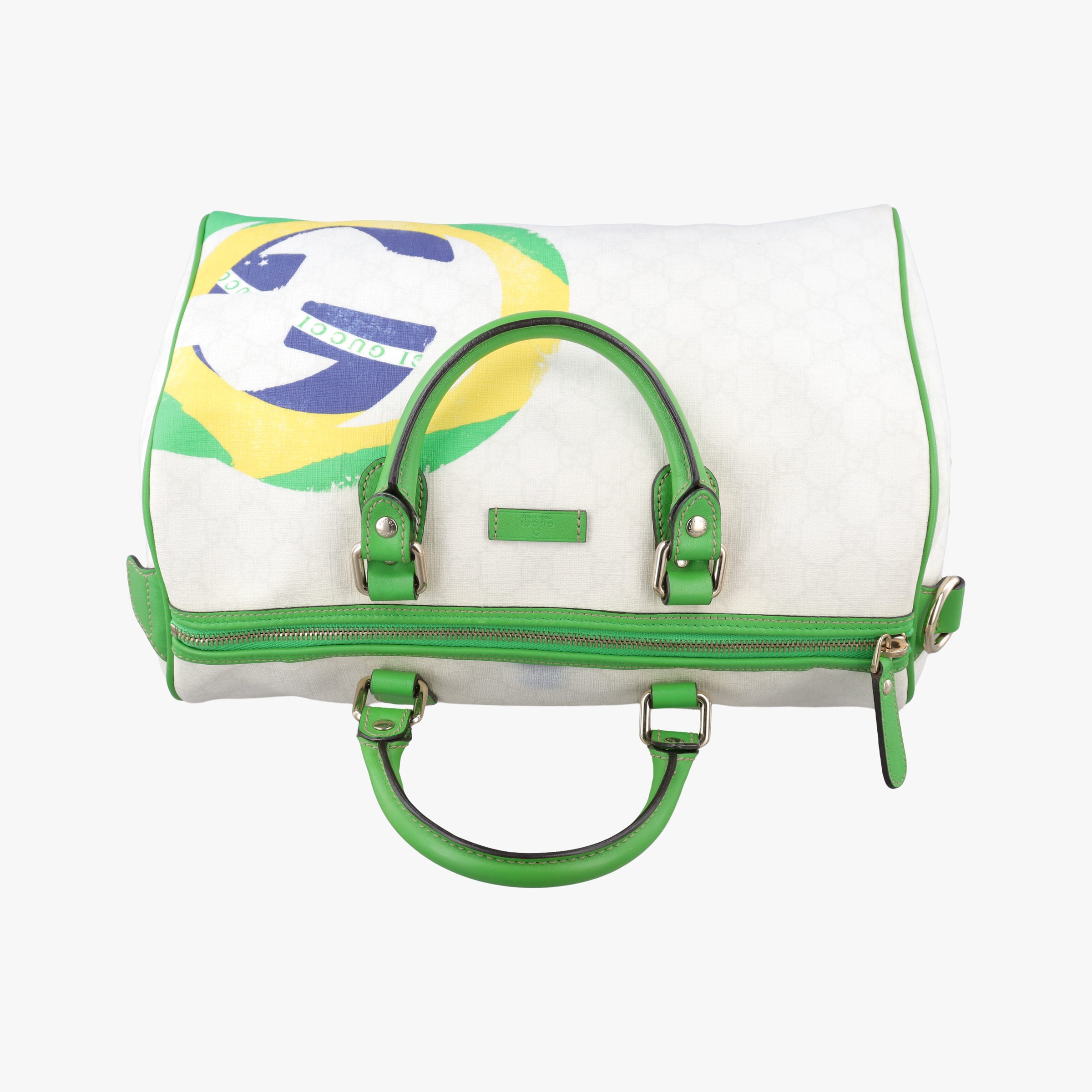 Secondhand Gucci GG Flag Joy Boston White × Green × Yellow × Blue PVC Coated Canvas × Leather  195451 handbag | stylenewstar