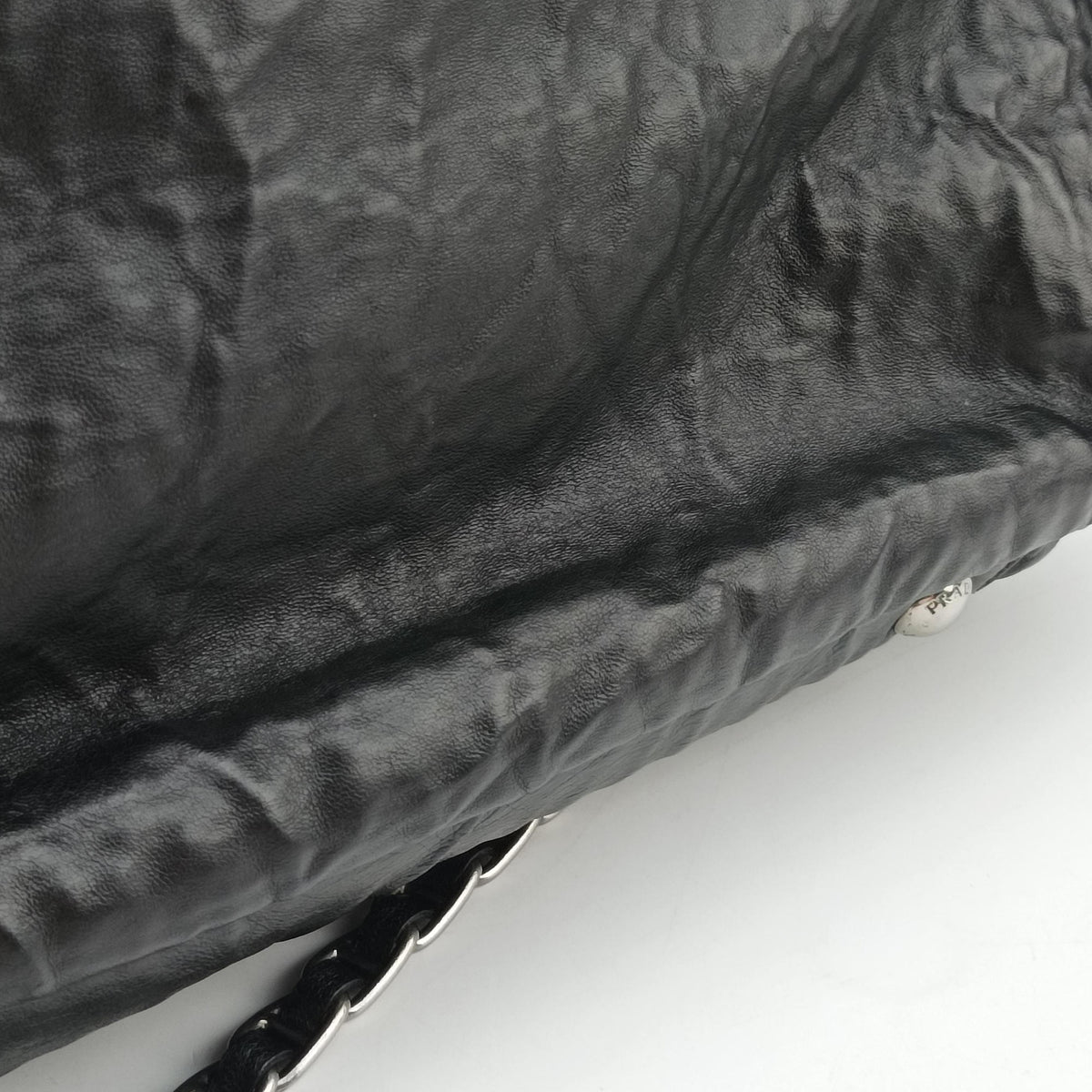 Pre-owned Prada Antique Pushlock Chain Black Leather  shoulderbag | stylenewstar