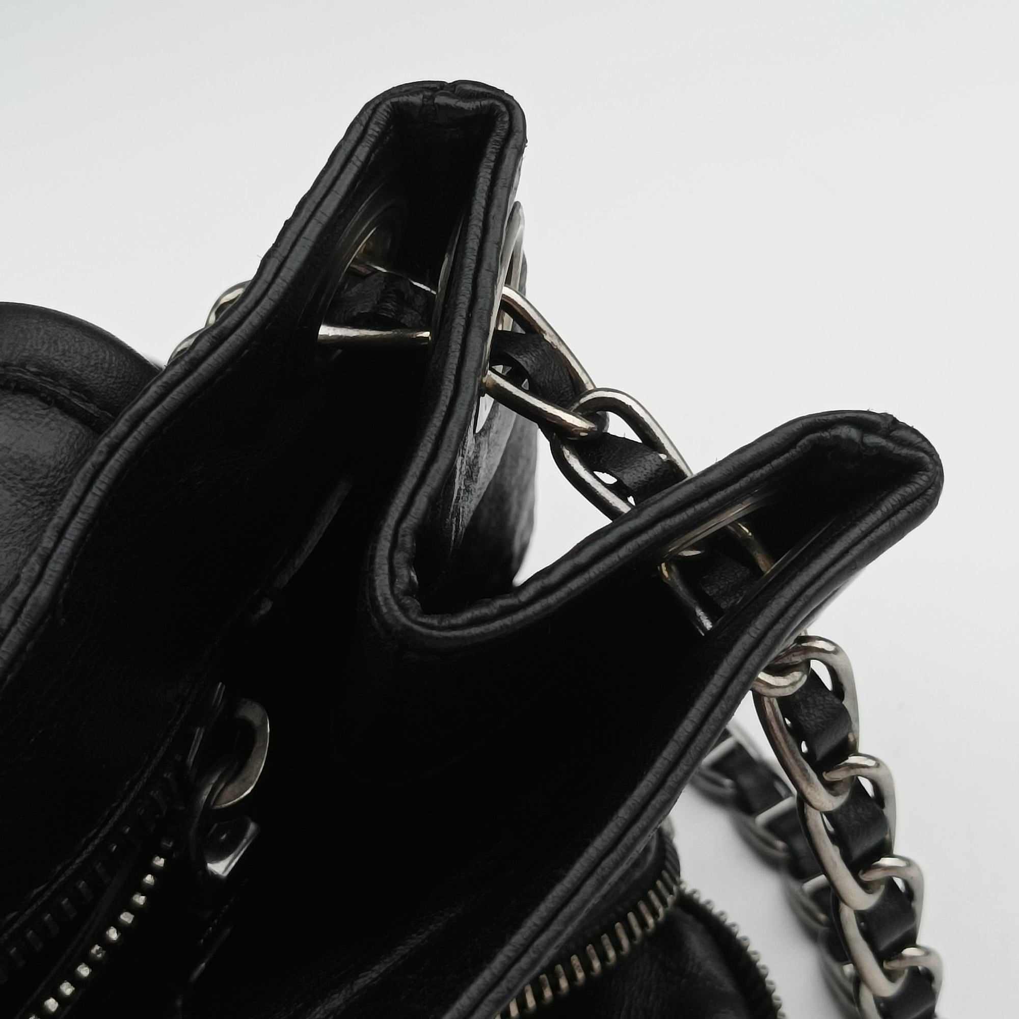 Pre-owned Prada Antique Pushlock Chain Black Leather  shoulderbag | stylenewstar