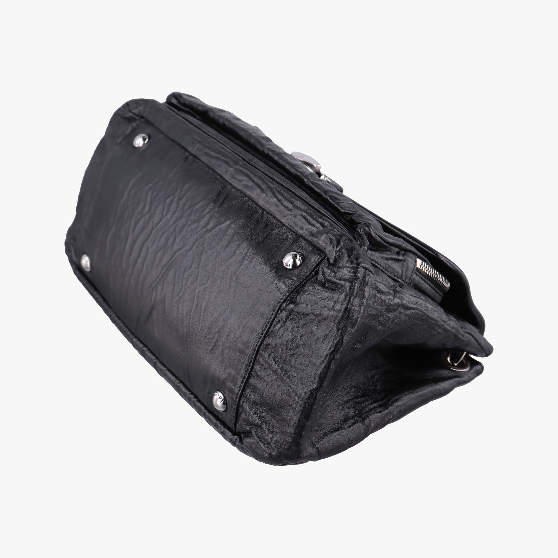 Pre-owned Prada Antique Pushlock Chain Black Leather  shoulderbag | stylenewstar