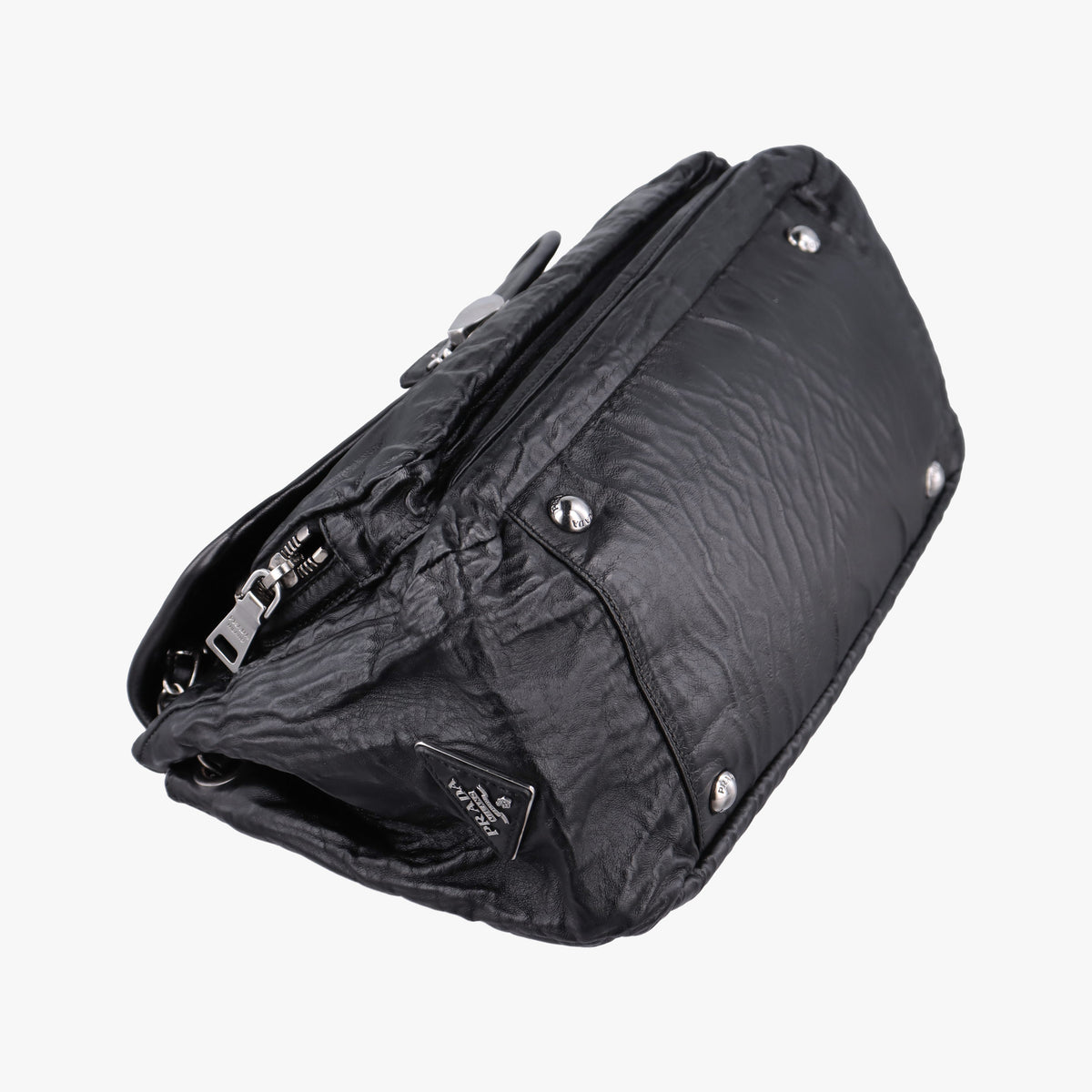 Pre-owned Prada Antique Pushlock Chain Black Leather  shoulderbag | stylenewstar