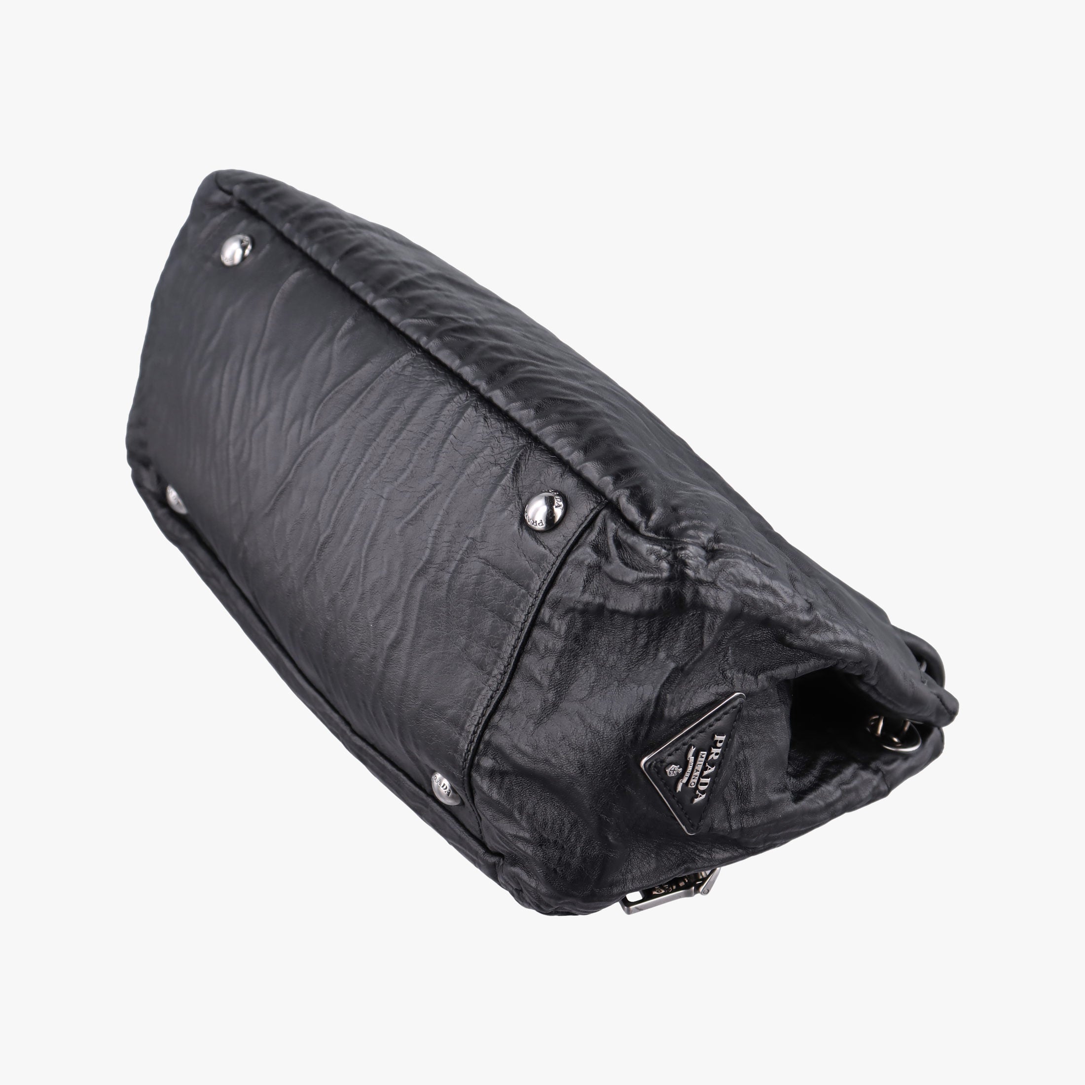 Pre-owned Prada Antique Pushlock Chain Black Leather  shoulderbag | stylenewstar