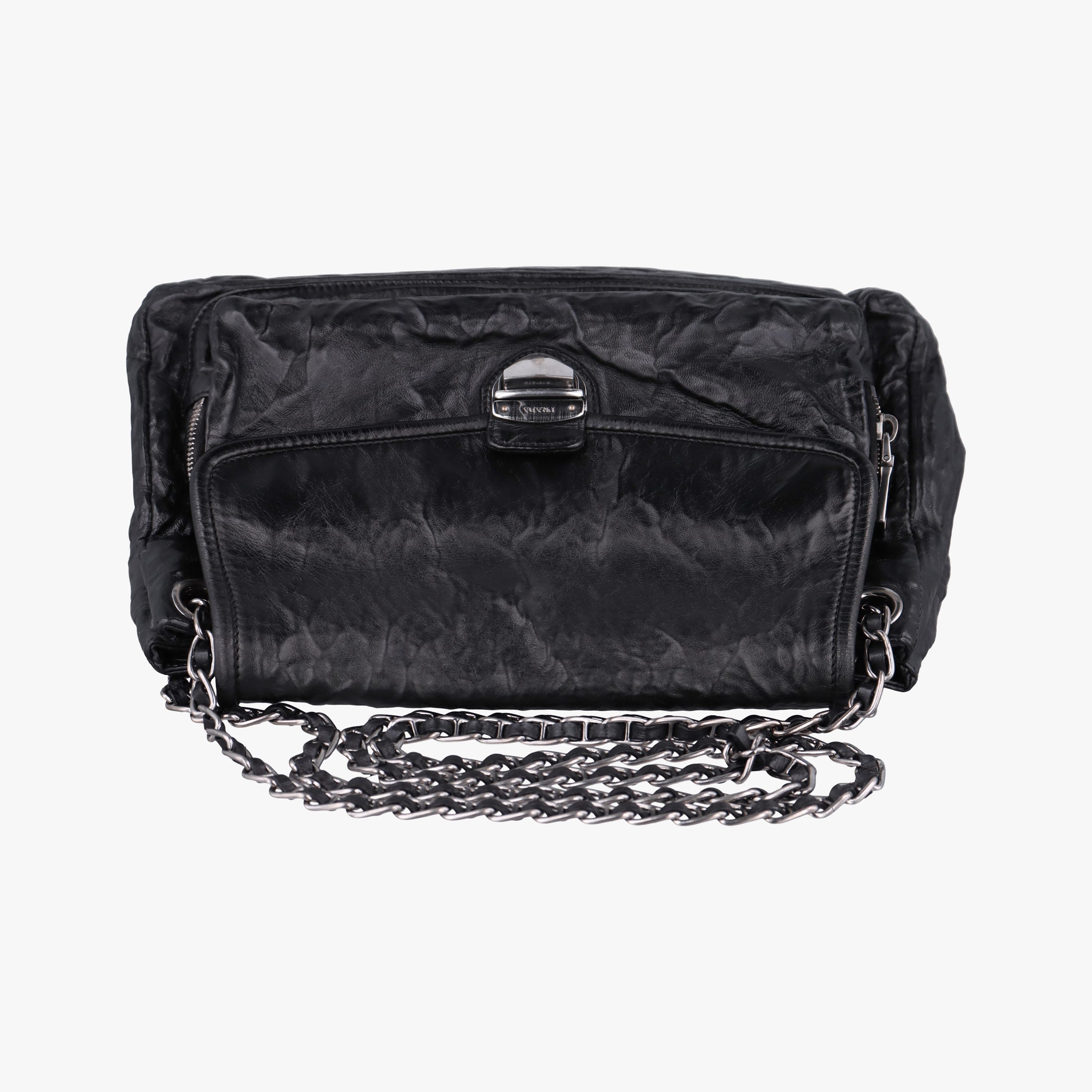 Pre-owned Prada Antique Pushlock Chain Black Leather  shoulderbag | stylenewstar