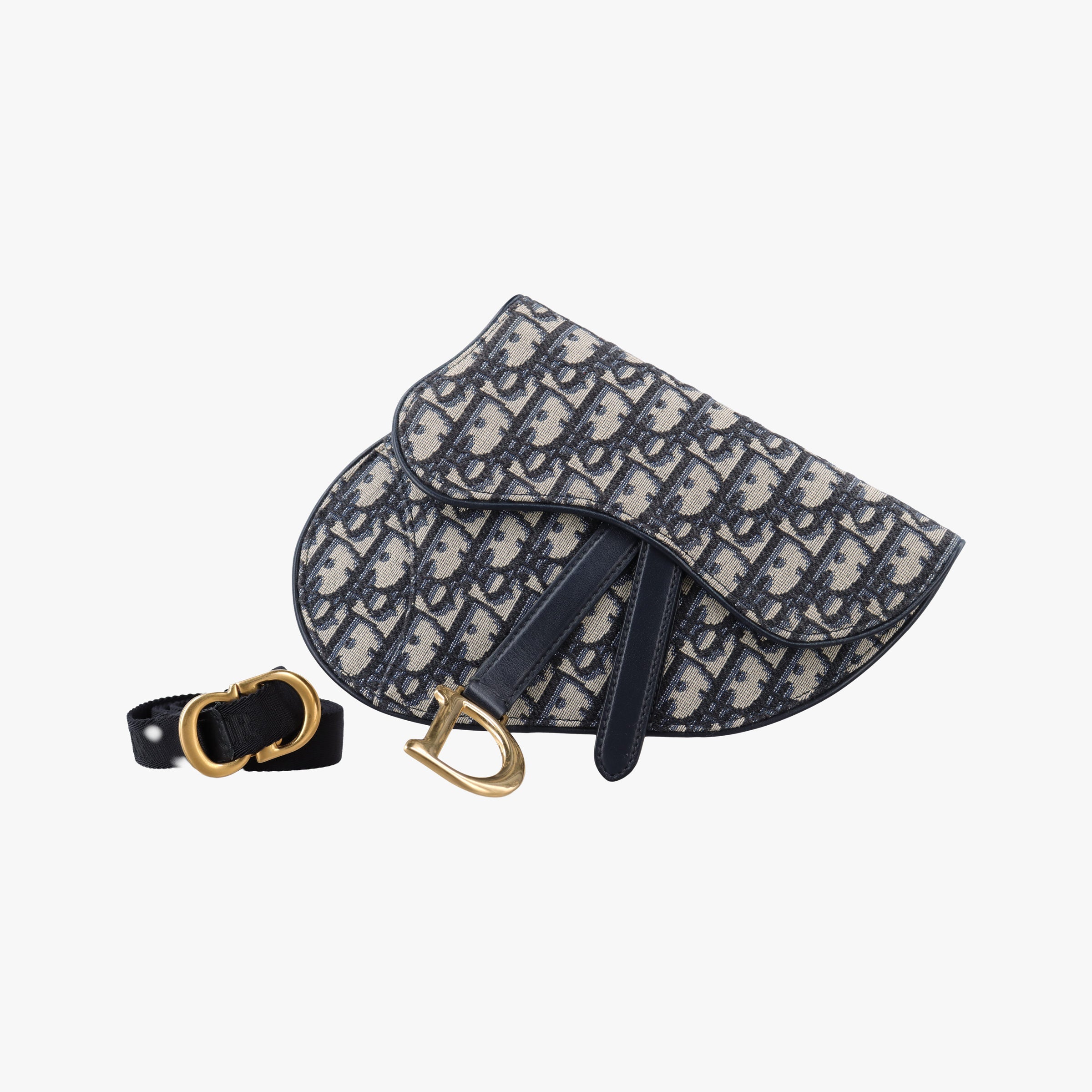 Pre-owned Christian Dior Saddle Navy Jacquard×Leather  bum bag/waist bag | stylenewstar