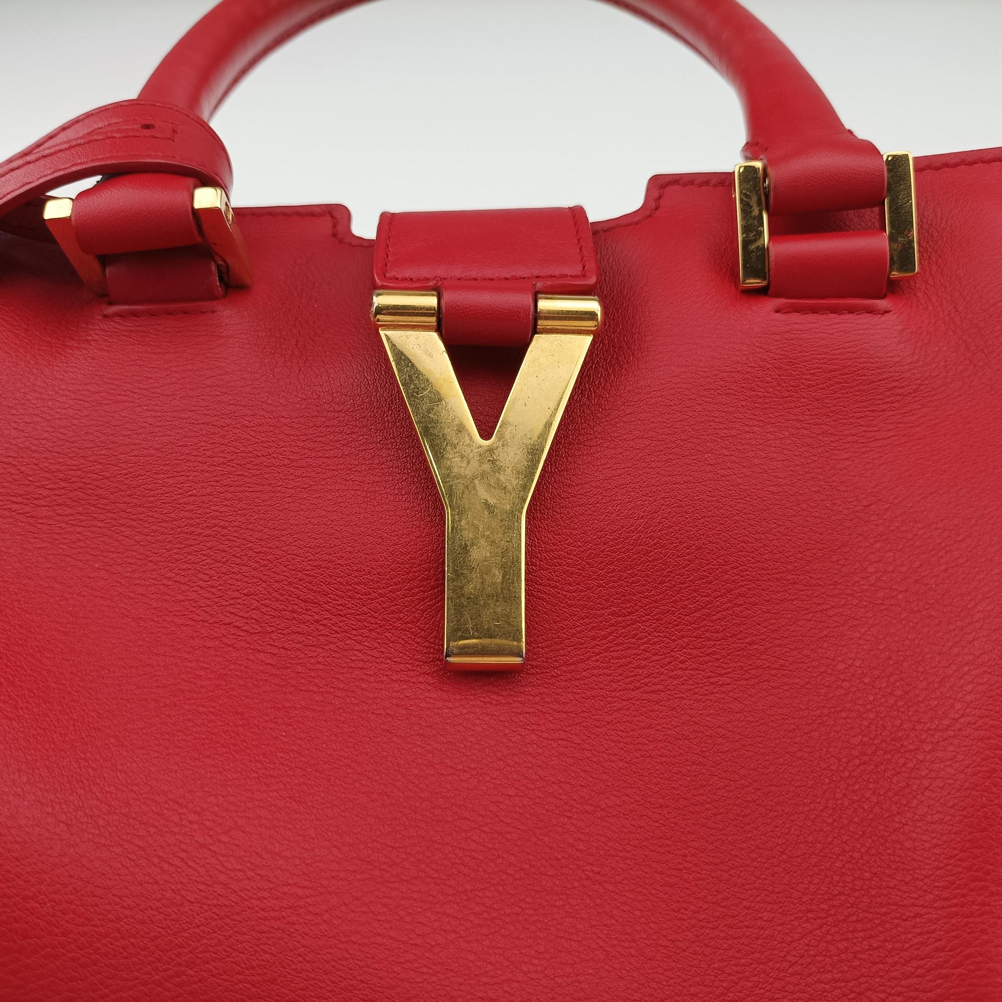 Pre-owned Yves Saint Laurent Y Ligne Petit Cabas Red Leather 311210 shoulderbag | stylenewstar