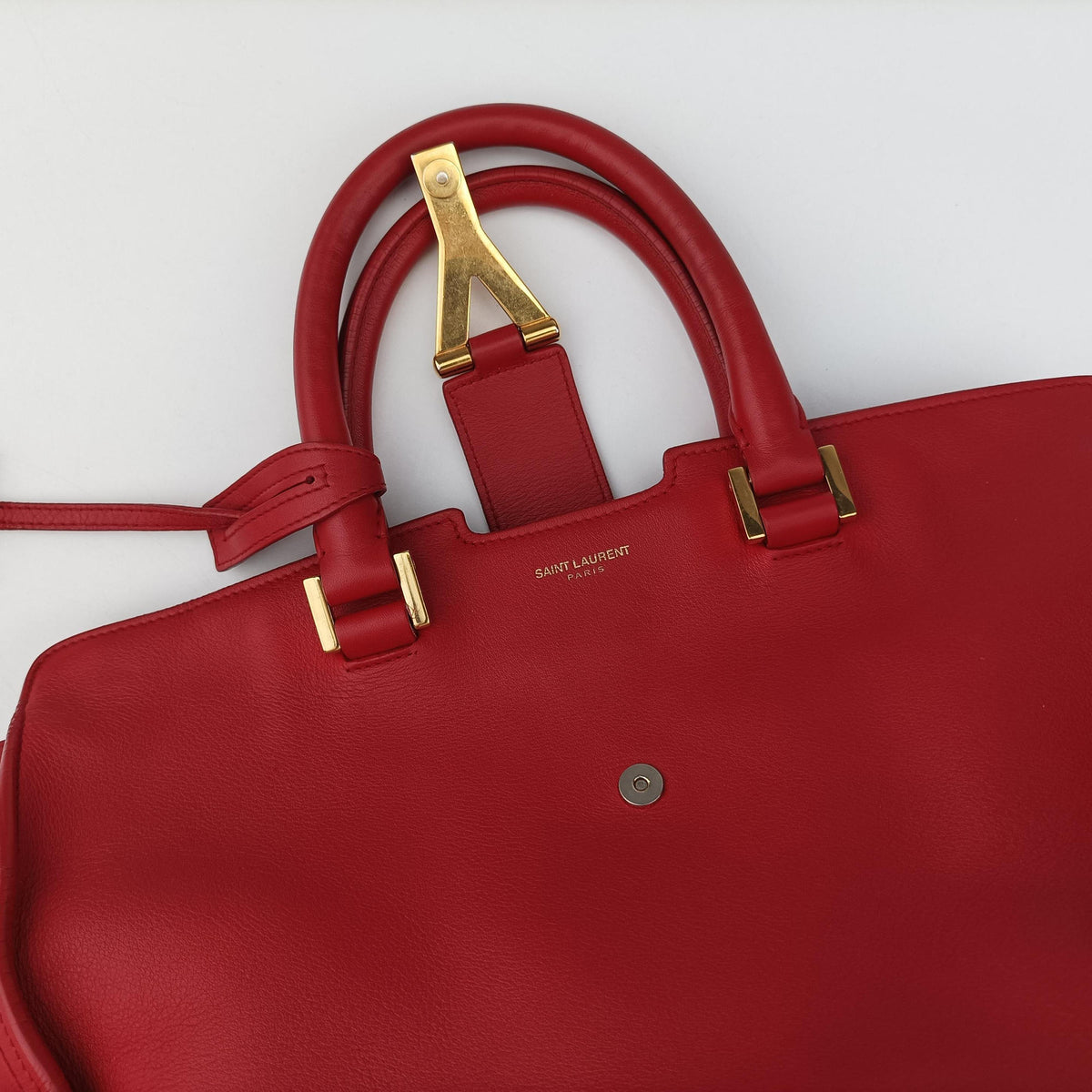 Pre-owned Yves Saint Laurent Y Ligne Petit Cabas Red Leather 311210 shoulderbag | stylenewstar