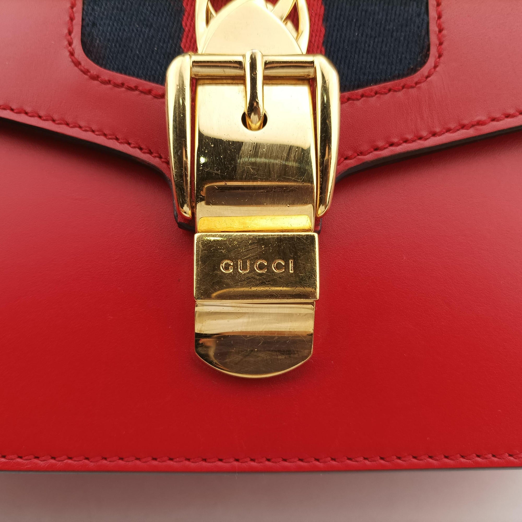 Vintage Gucci Sylvie Red×navy Leather 421882 shoulderbag | stylenewstar