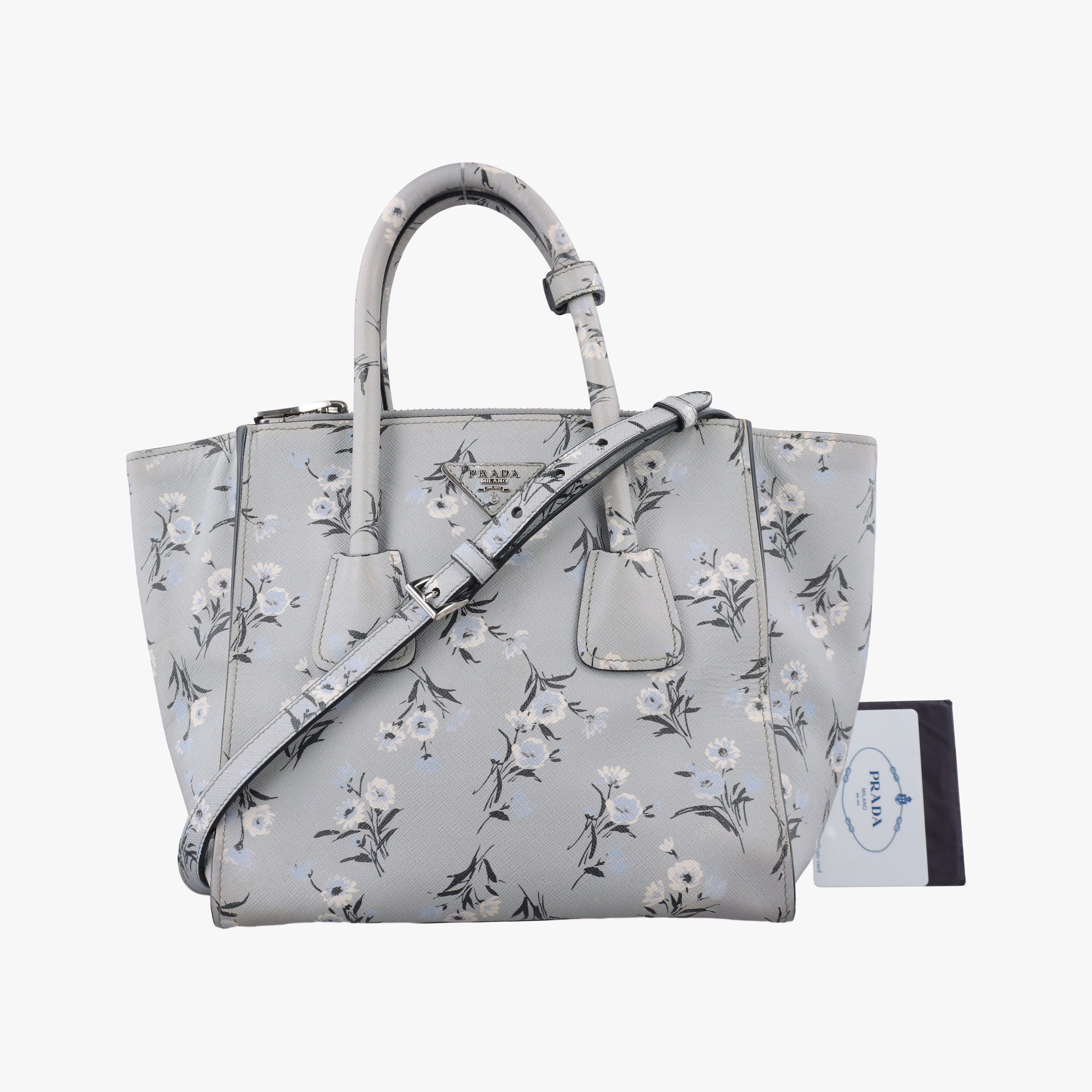 Pre-owned Prada Double Zip Tote Floral Print Multicolour SaffianoLeather BL837P shoulderbag | stylenewstar
