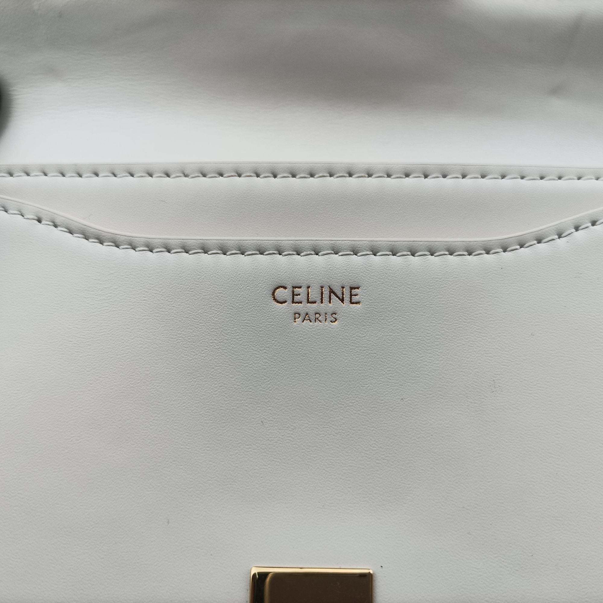 Pre-owned Celine Small Besace 16 White Leather  shoulderbag | stylenewstar