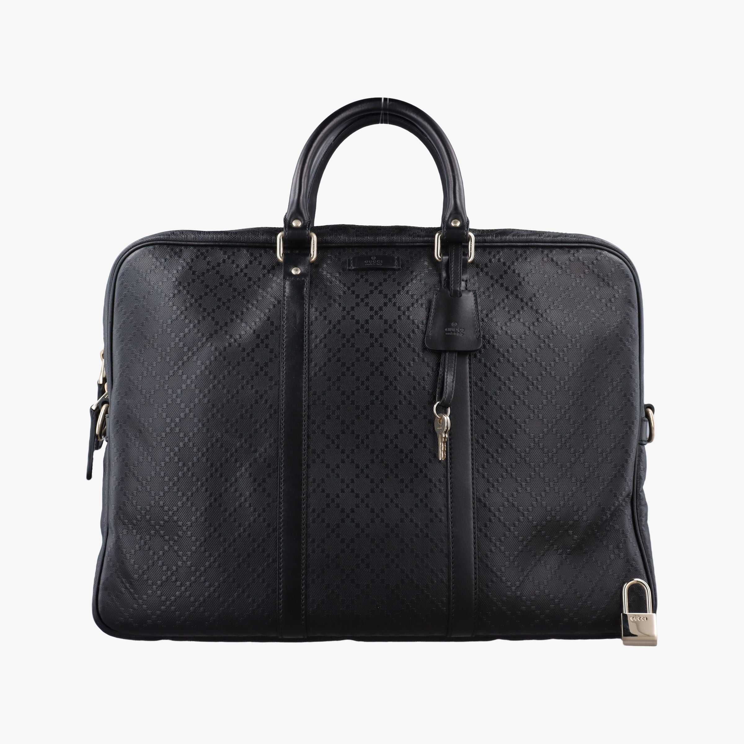 Pre-owned Gucci GG plus GG Supreme Briefcase Black Leather 201480 handbag | stylenewstar