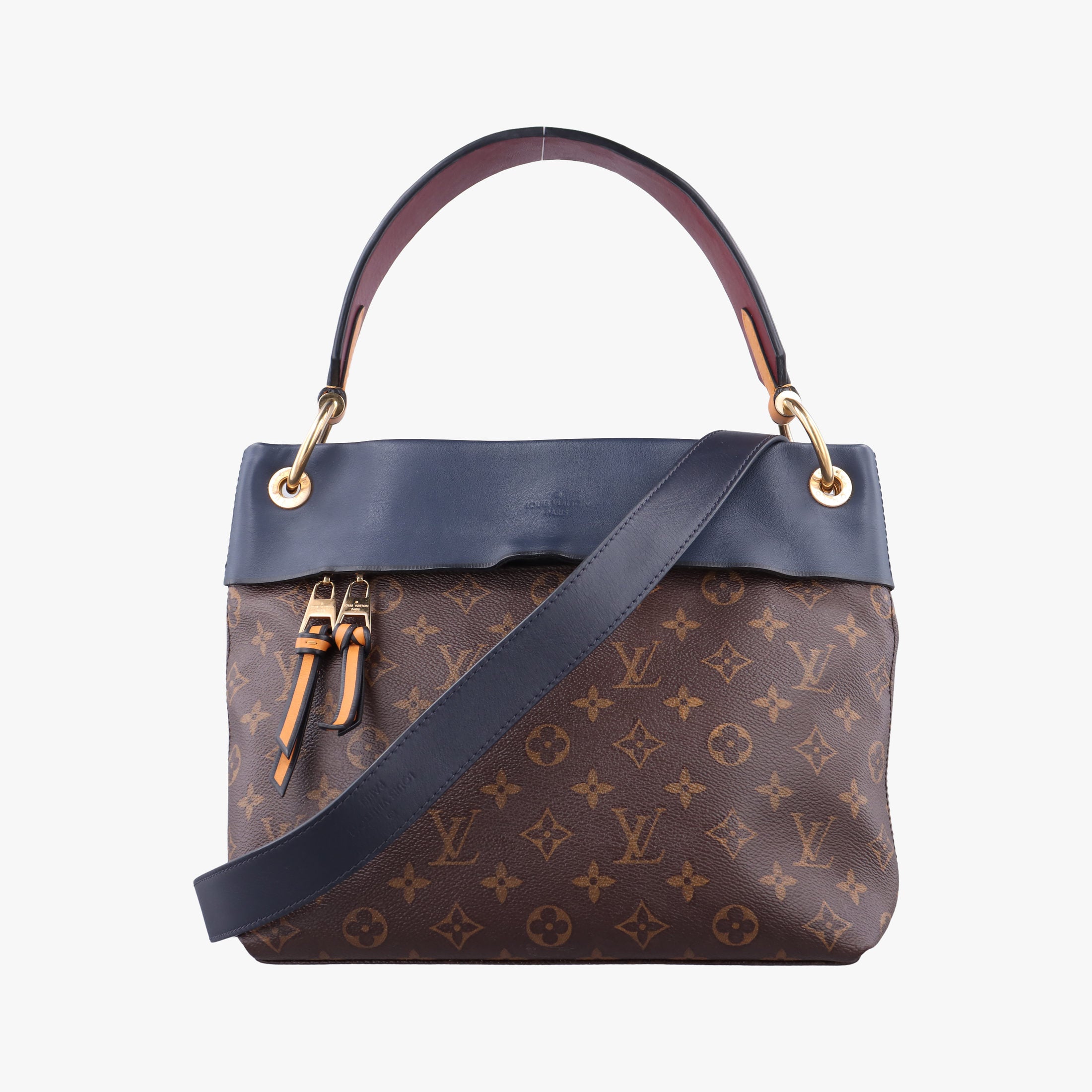 Pre-owned Louis Vuitton Tuileries Bezas Brown×Navy Monogram Canvas×calf leather M43154 shoulderbag | stylenewstar