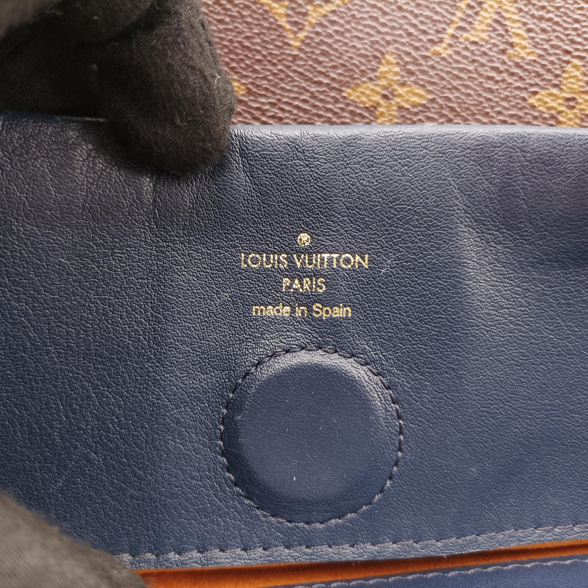 Pre-owned Louis Vuitton Tuileries Bezas Brown×Navy Monogram Canvas×calf leather M43154 shoulderbag | stylenewstar