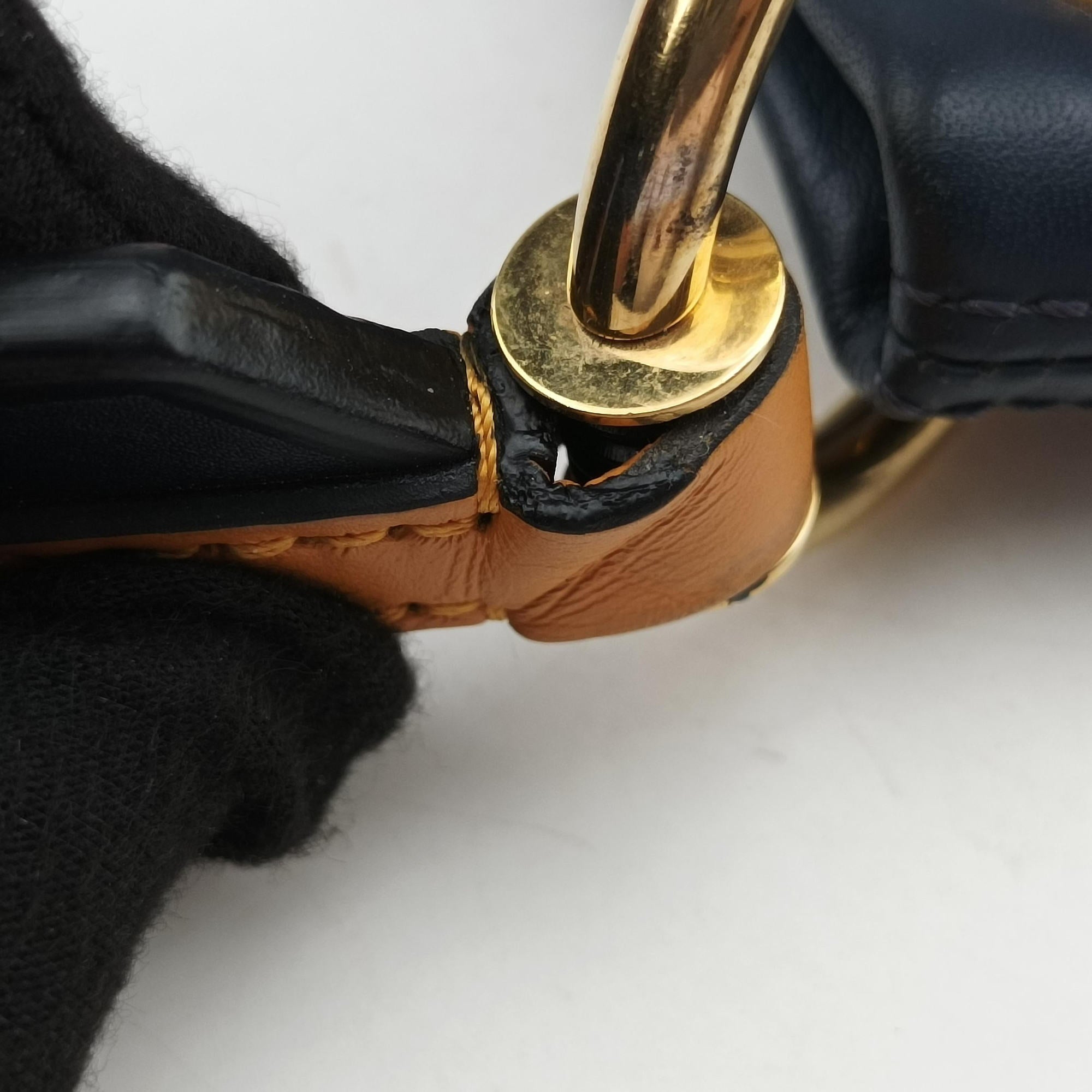 Pre-owned Louis Vuitton Tuileries Bezas Brown×Navy Monogram Canvas×calf leather M43154 shoulderbag | stylenewstar