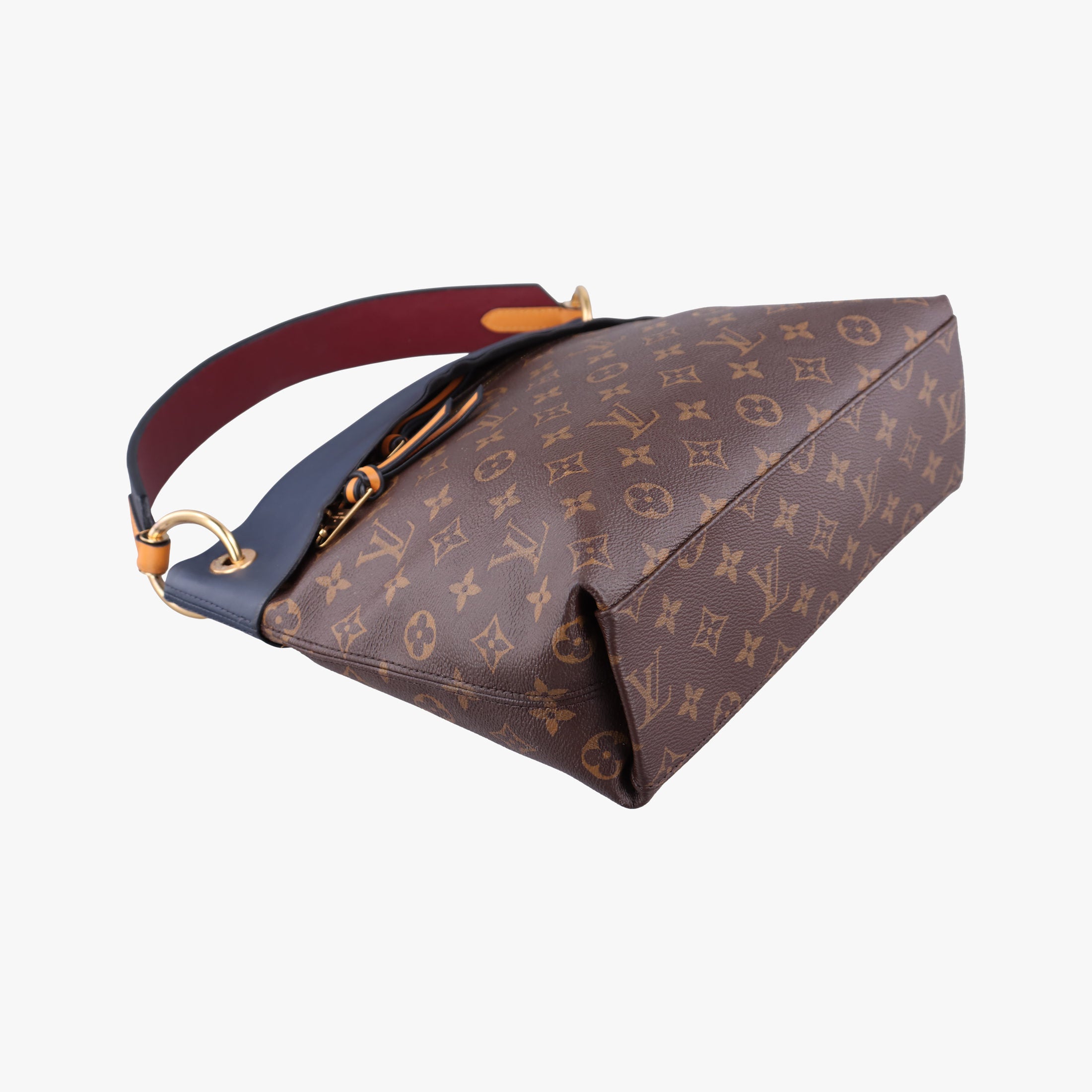 Pre-owned Louis Vuitton Tuileries Bezas Brown×Navy Monogram Canvas×calf leather M43154 shoulderbag | stylenewstar