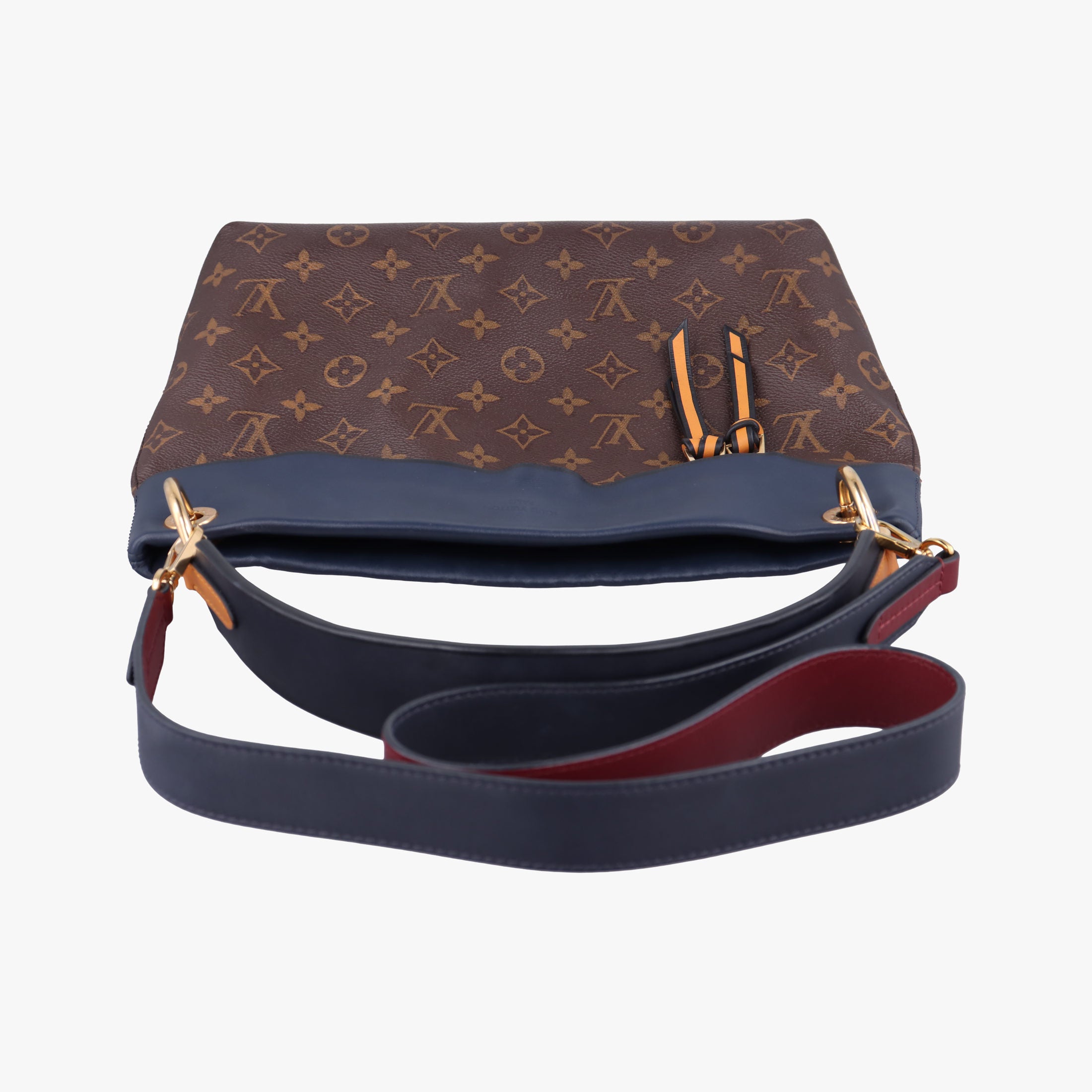 Pre-owned Louis Vuitton Tuileries Bezas Brown×Navy Monogram Canvas×calf leather M43154 shoulderbag | stylenewstar