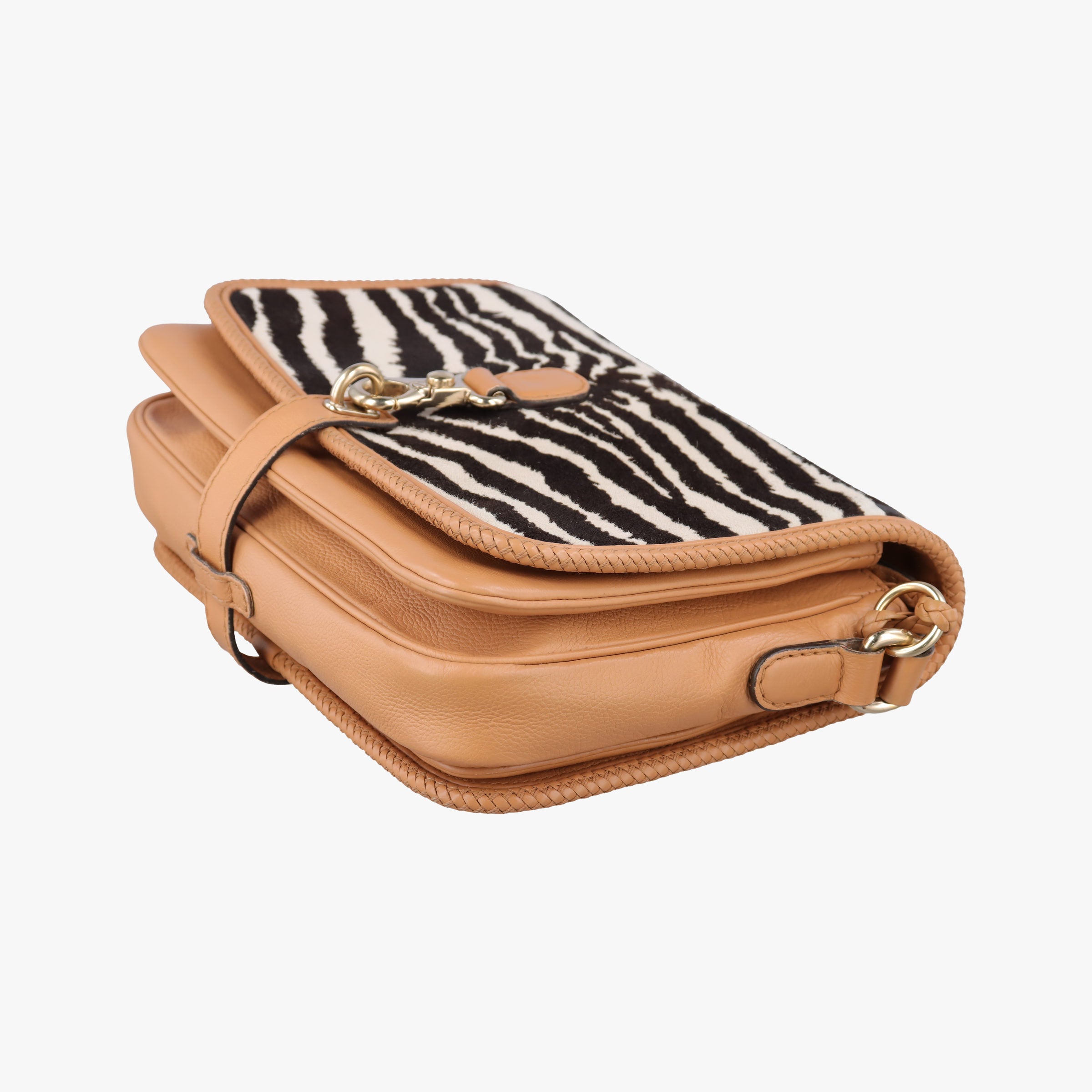 Pre-owned Gucci Marrakech zebra print Beige x Black x White ponyhair×Leather 257024 shoulderbag | stylenewstar