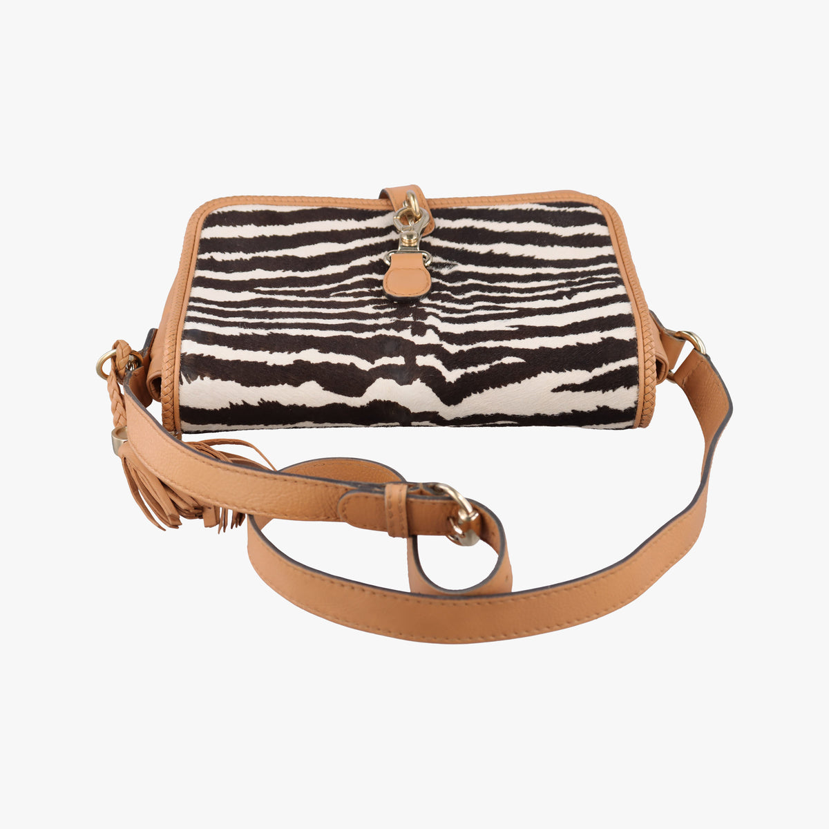 Pre-owned Gucci Marrakech zebra print Beige x Black x White ponyhair×Leather 257024 shoulderbag | stylenewstar