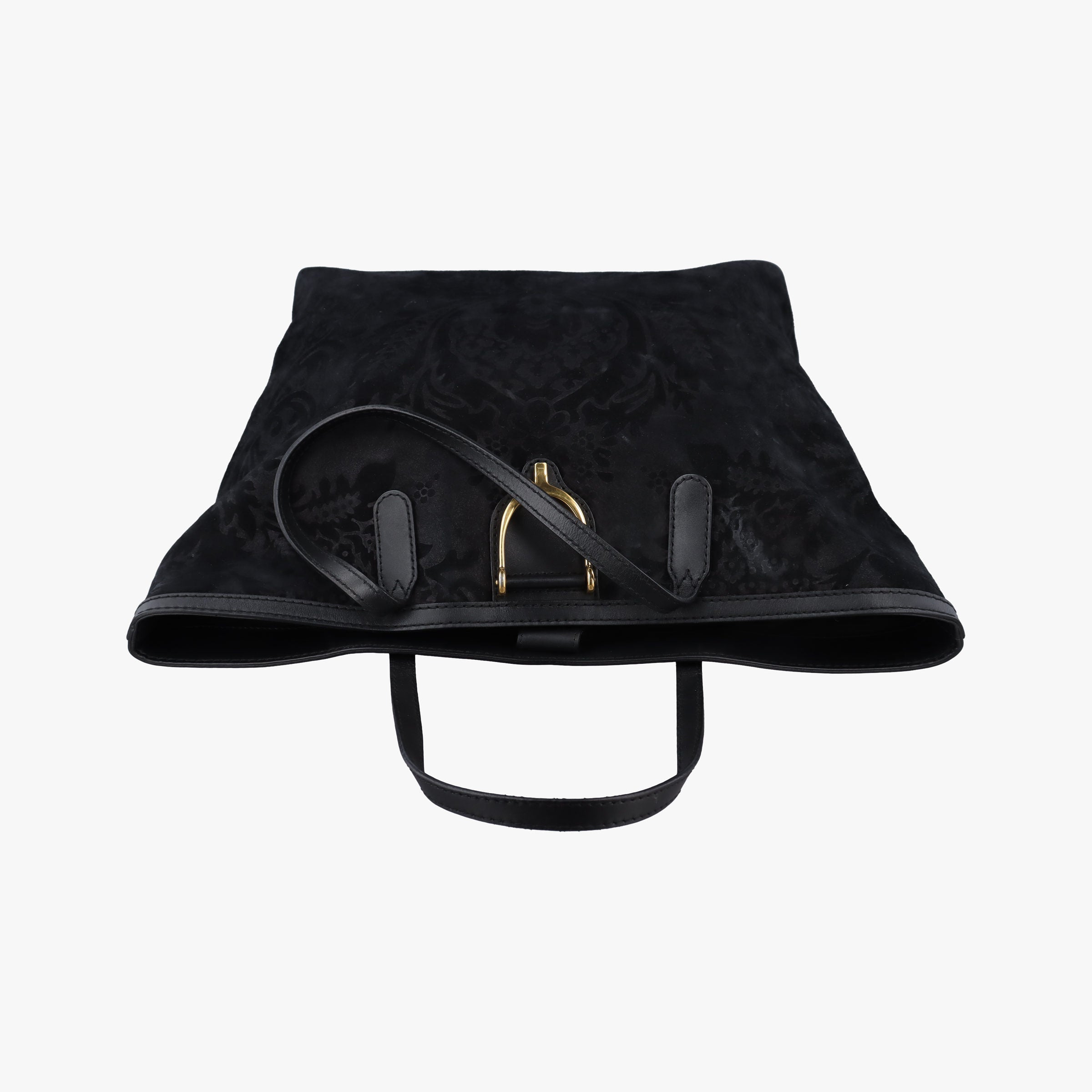 Pre-owned Gucci Goldmark Top Handle Black Suede 305585 handbag | stylenewstar