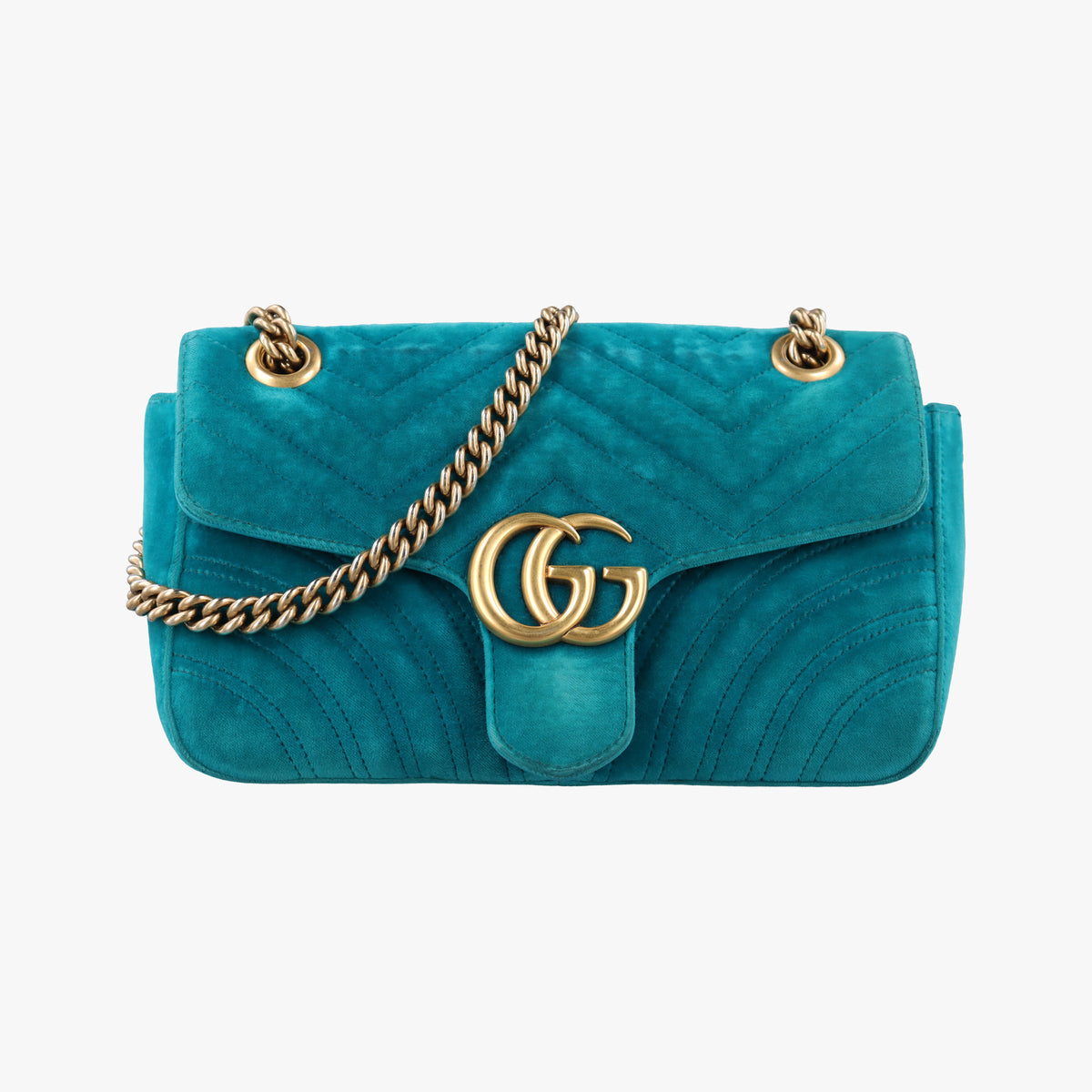 Pre-owned Gucci GG Marmont Blue velour 443497 shoulderbag | stylenewstar