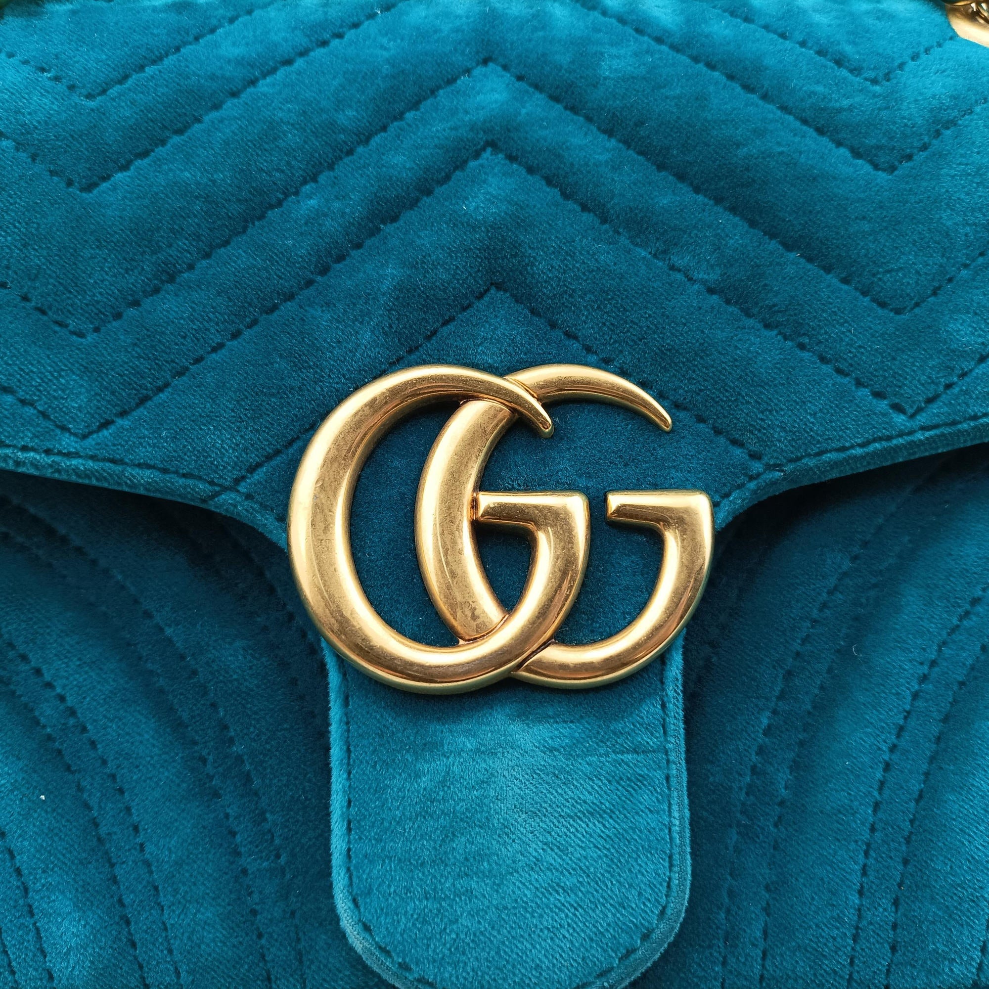 Pre-owned Gucci GG Marmont Blue velour 443497 shoulderbag | stylenewstar
