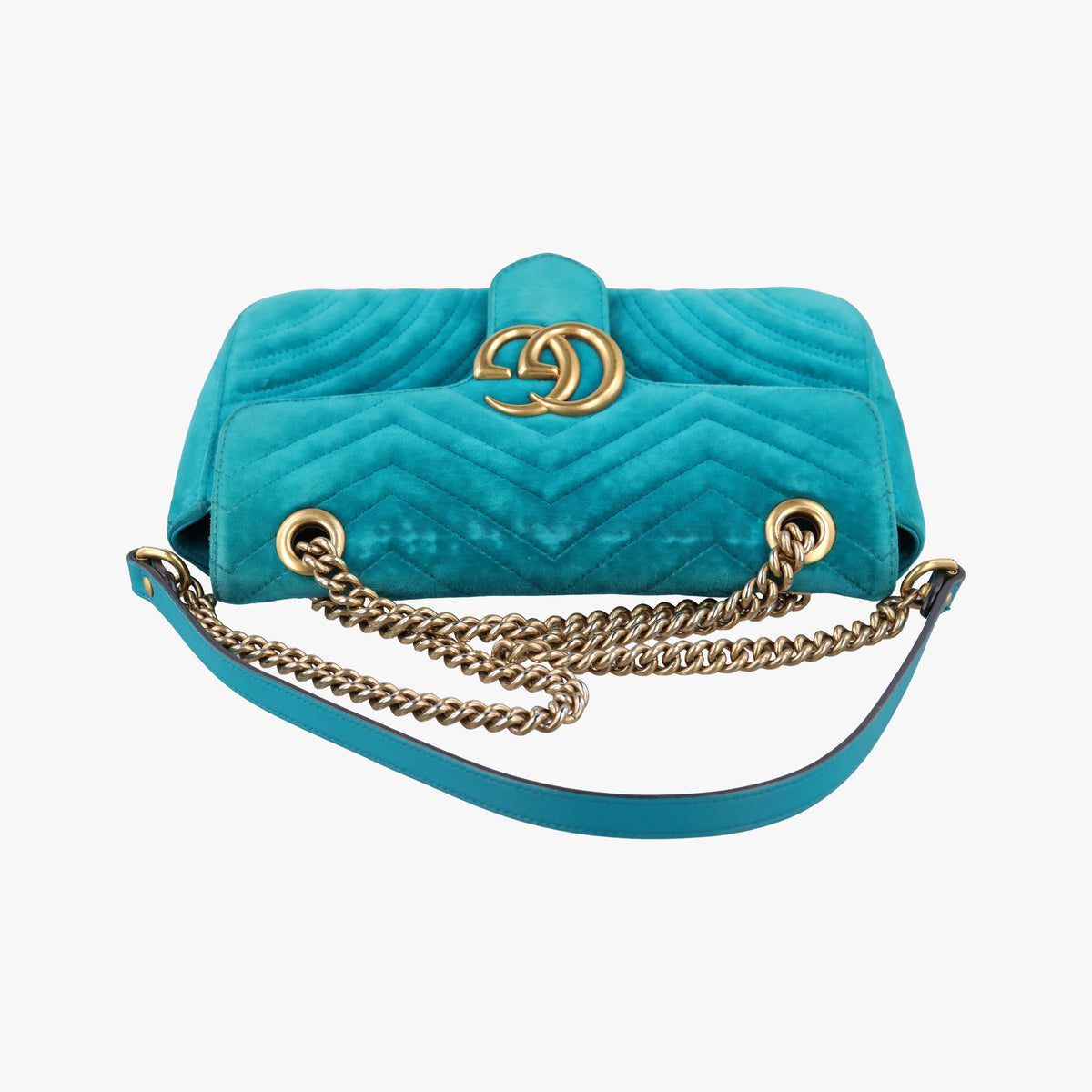 Pre-owned Gucci GG Marmont Blue velour 443497 shoulderbag | stylenewstar