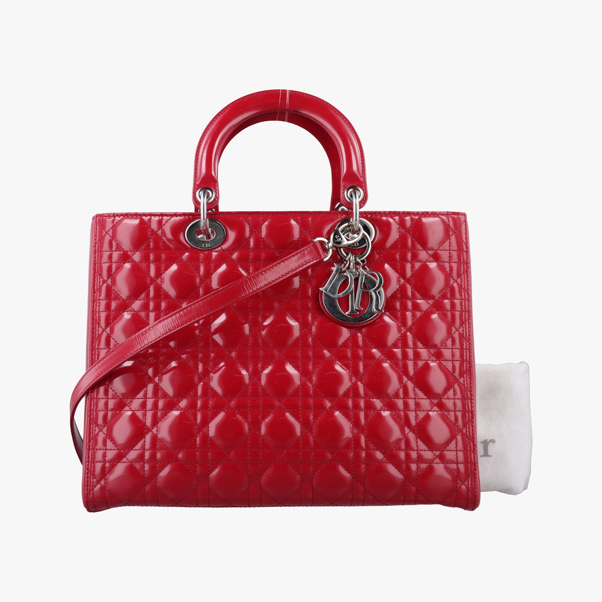 Pre-owned Christian Dior Lady Dior Red patent  shoulderbag | stylenewstar