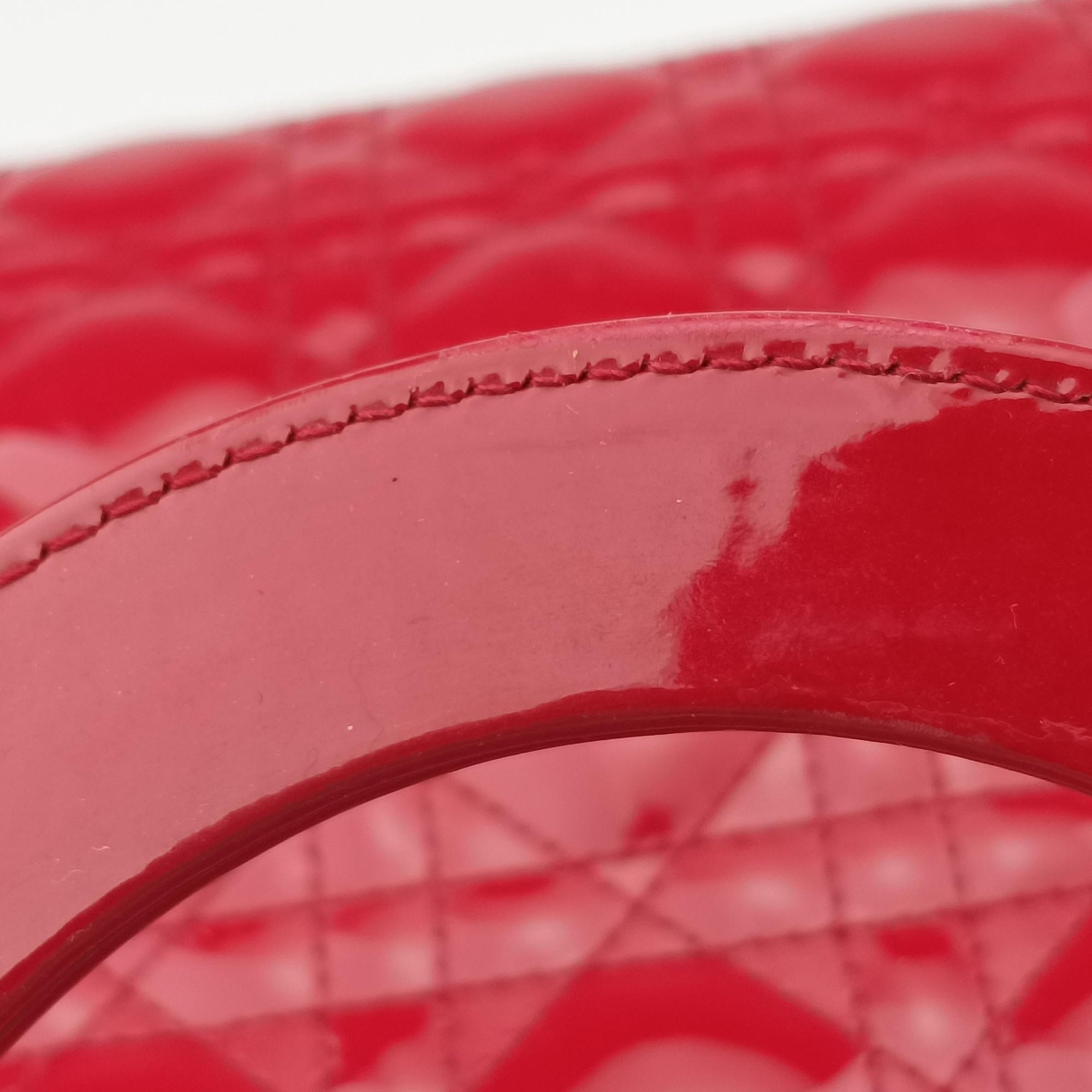 Pre-owned Christian Dior Lady Dior Red patent  shoulderbag | stylenewstar