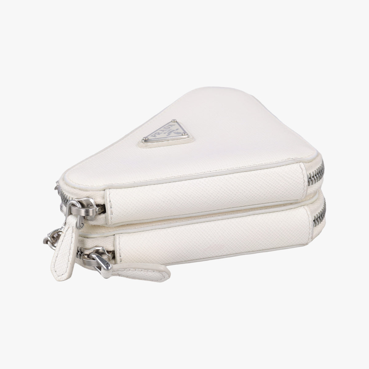 Pre-owned Prada Triangle Logo Plate White SAFFIANO Leather 1NR015 shoulderbag | stylenewstar