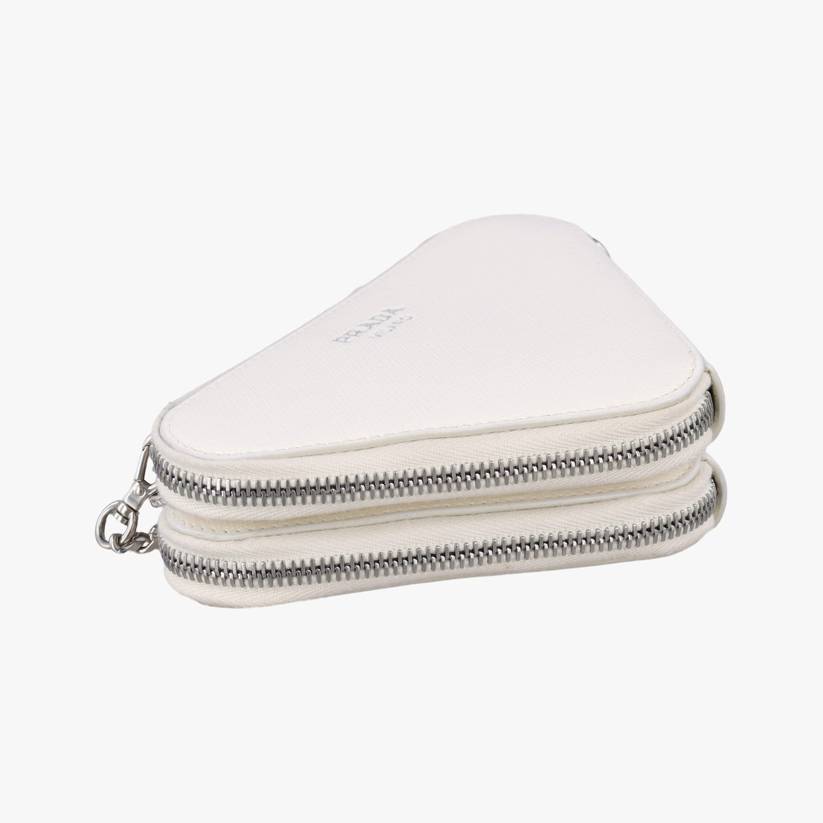 Pre-owned Prada Triangle Logo Plate White SAFFIANO Leather 1NR015 shoulderbag | stylenewstar