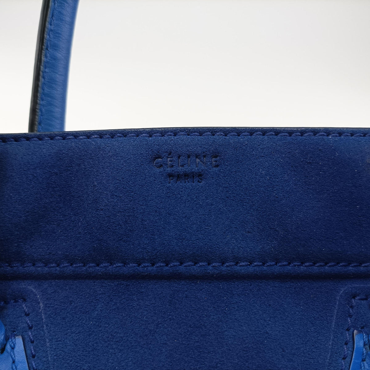 Pre-owned Celine Luggage Square Phantom Blue suede  handbag | stylenewstar