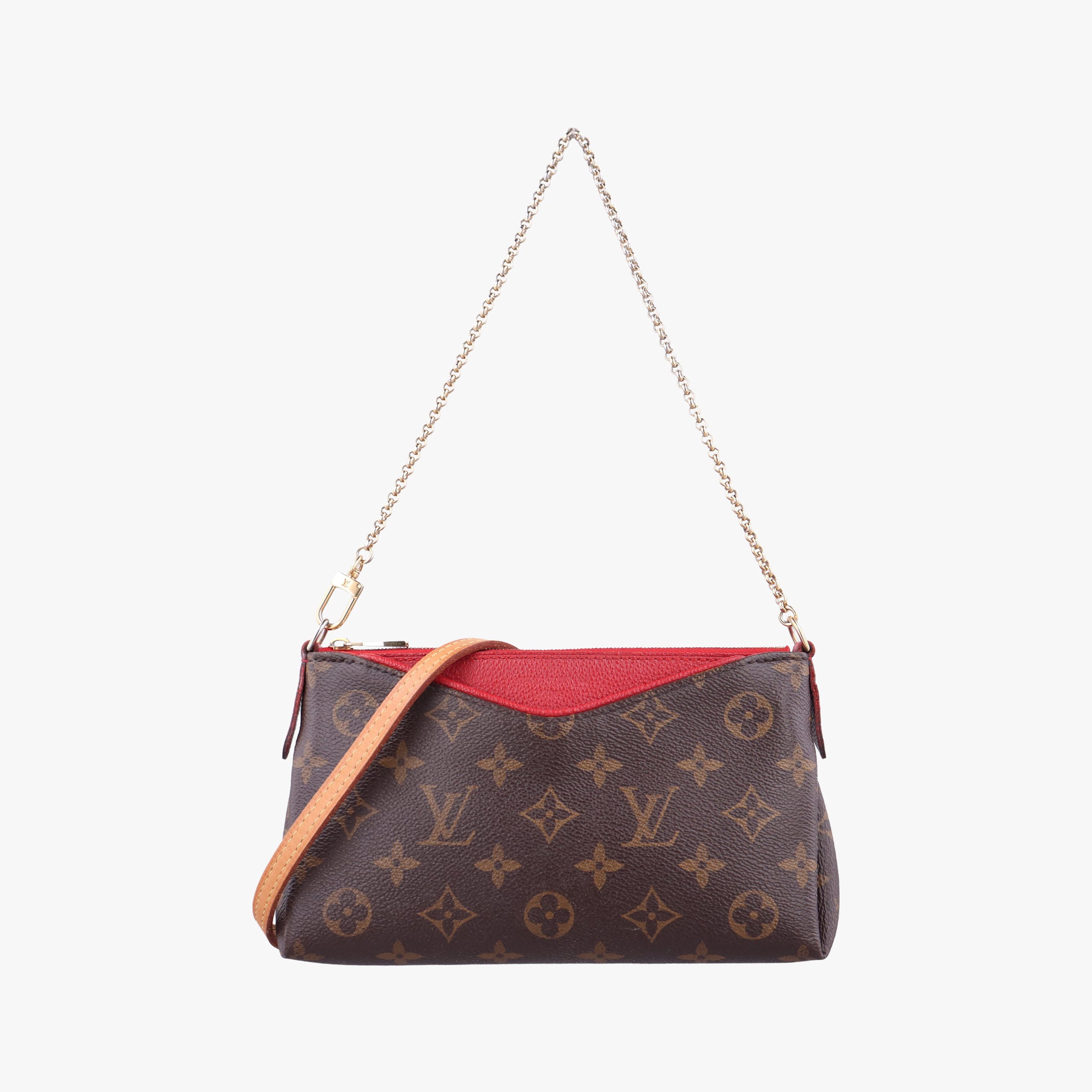 Pre-owned Louis Vuitton PALLAS Clutch brown×CERISE Monogram Canvas×calf leather M41638 shoulderbag | stylenewstar