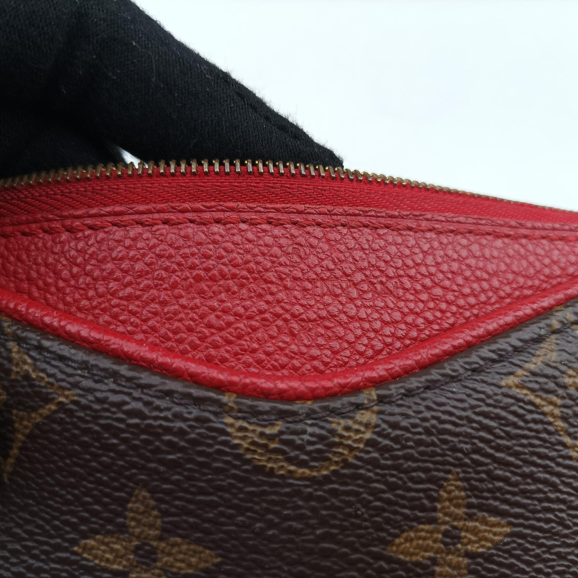Pre-owned Louis Vuitton PALLAS Clutch brown×CERISE Monogram Canvas×calf leather M41638 shoulderbag | stylenewstar
