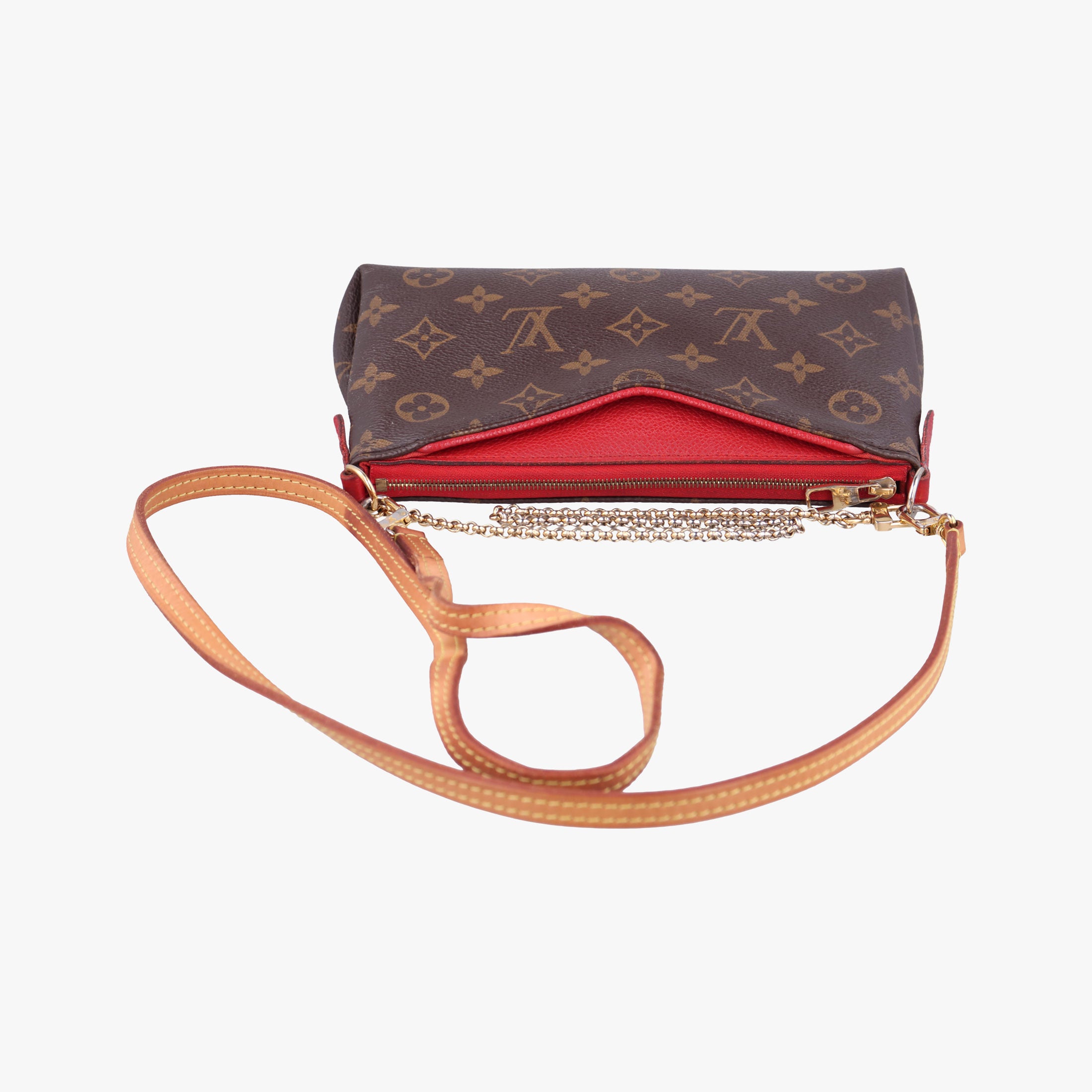 Pre-owned Louis Vuitton PALLAS Clutch brown×CERISE Monogram Canvas×calf leather M41638 shoulderbag | stylenewstar