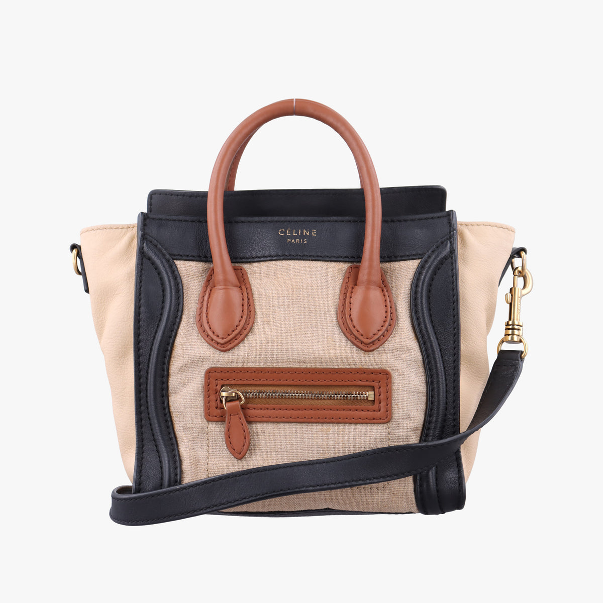 Pre-owned Celine luggage nano shopper Ivory×black×brown Canvas×leather  shoulderbag | stylenewstar