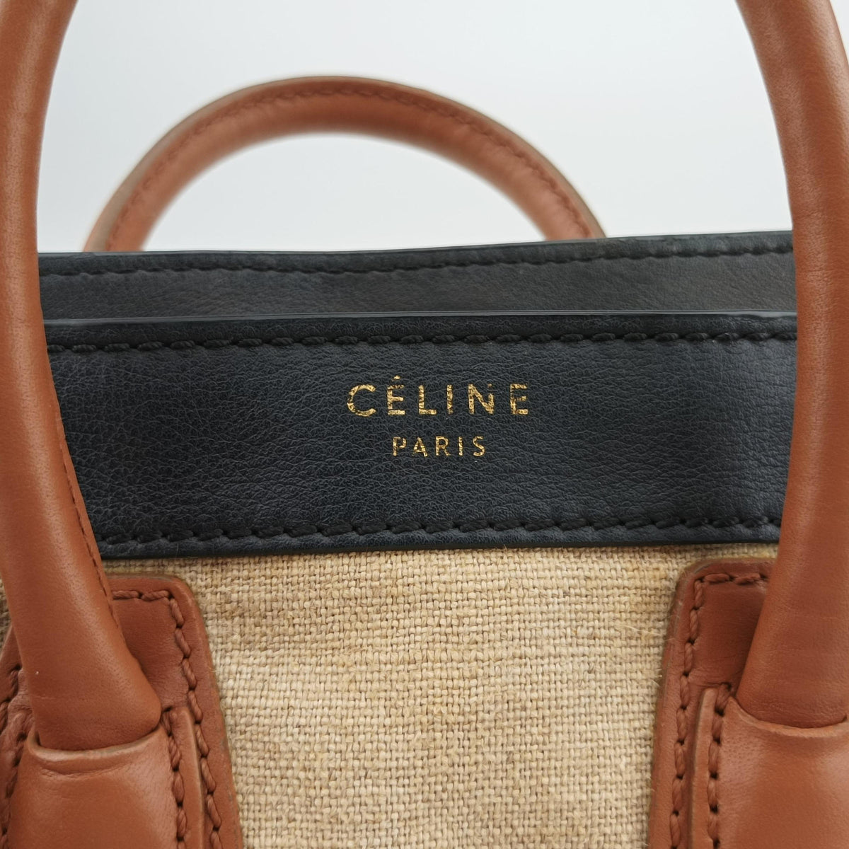 Pre-owned Celine luggage nano shopper Ivory×black×brown Canvas×leather  shoulderbag | stylenewstar