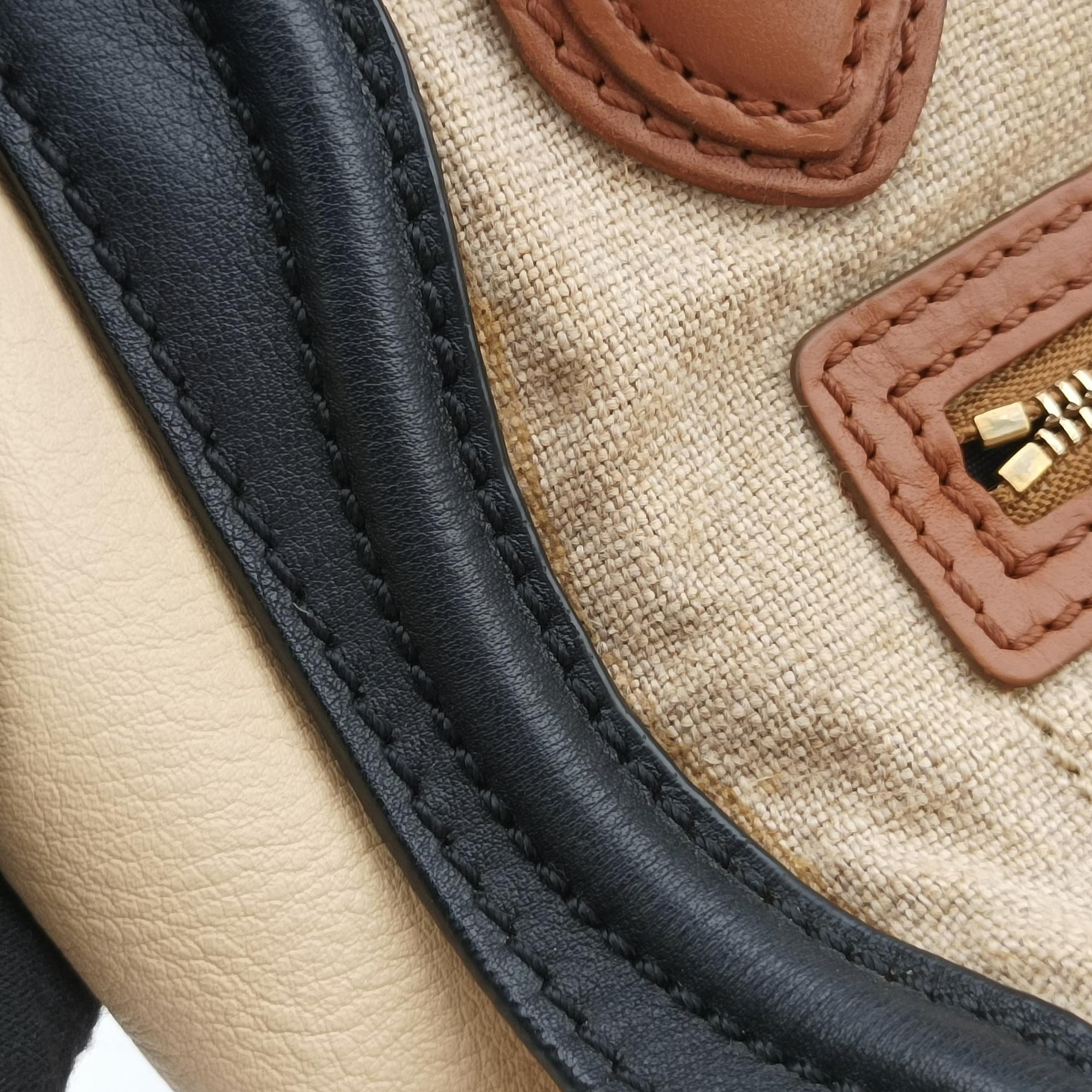 Pre-owned Celine luggage nano shopper Ivory×black×brown Canvas×leather  shoulderbag | stylenewstar