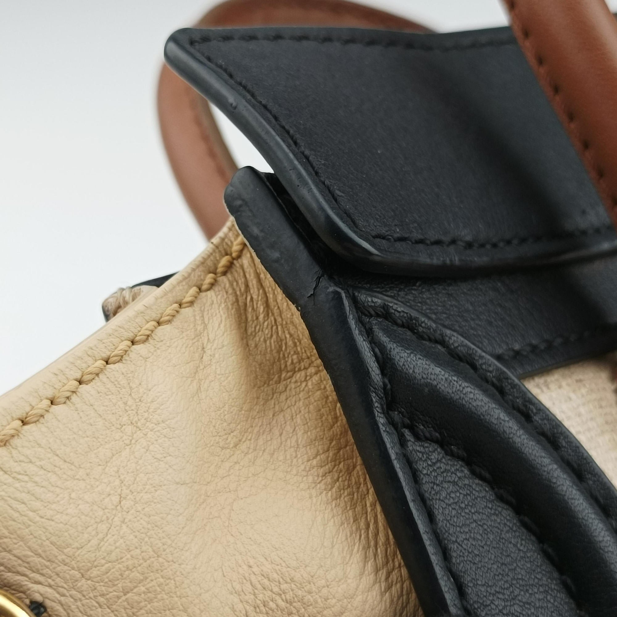 Pre-owned Celine luggage nano shopper Ivory×black×brown Canvas×leather  shoulderbag | stylenewstar