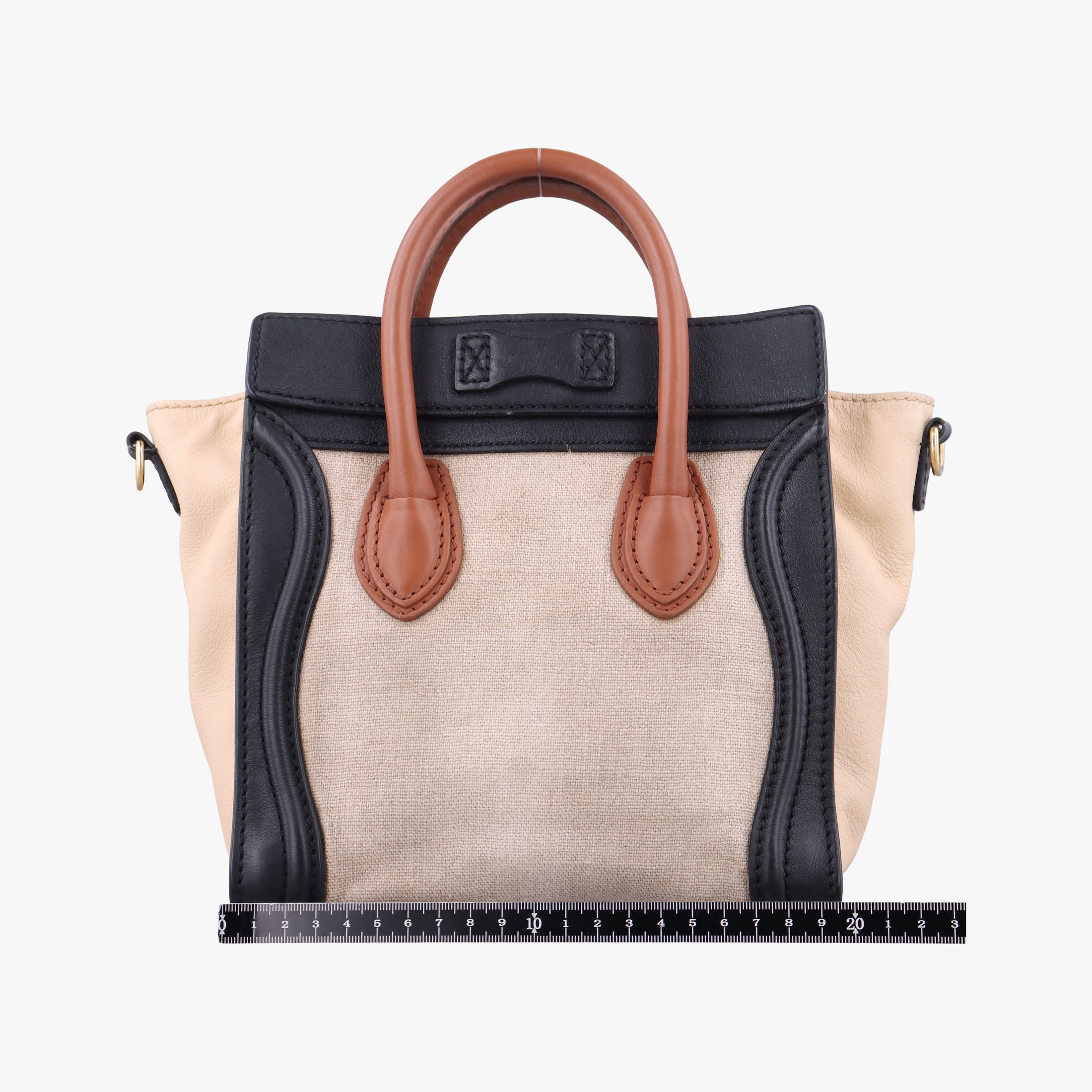 Pre-owned Celine luggage nano shopper Ivory×black×brown Canvas×leather  shoulderbag | stylenewstar