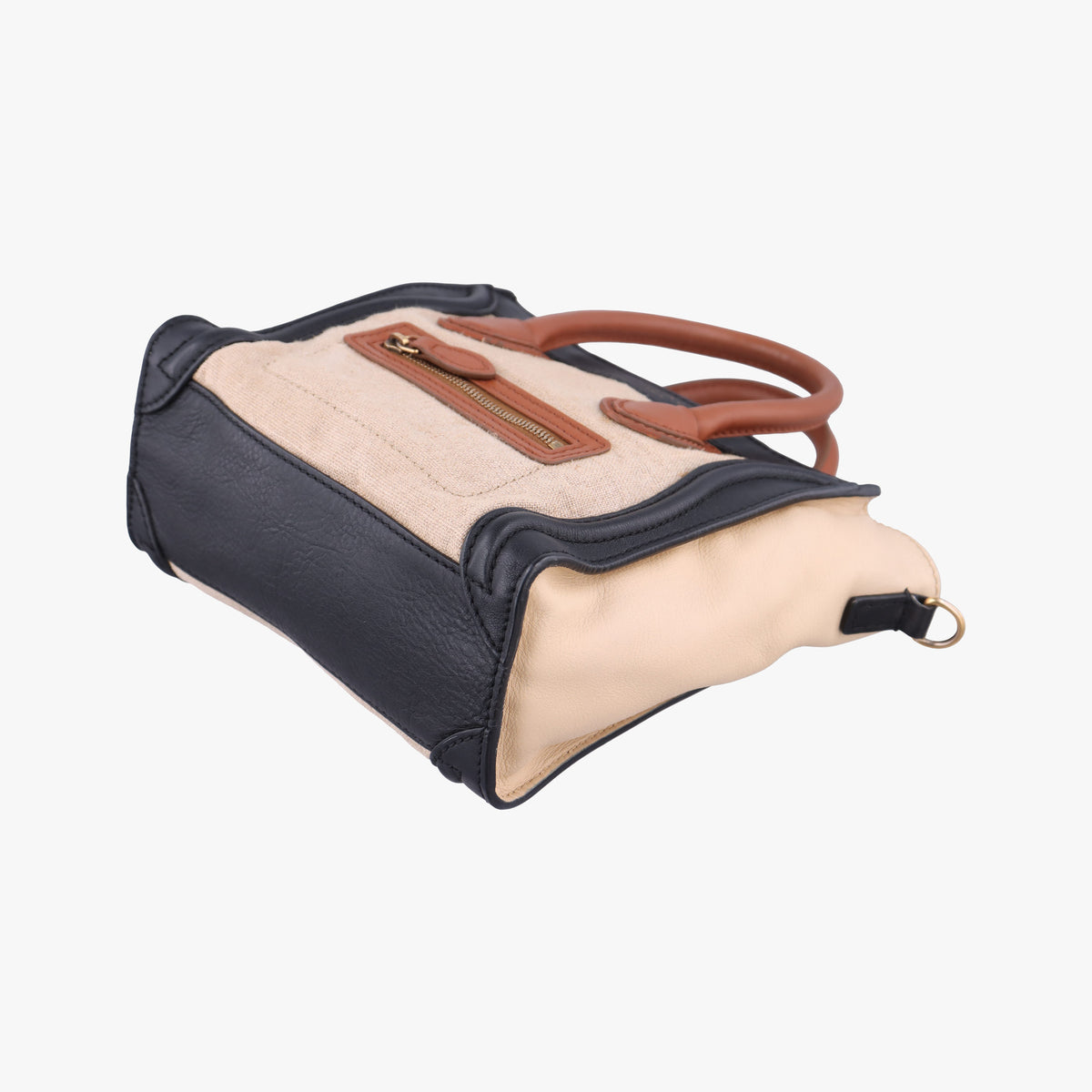 Pre-owned Celine luggage nano shopper Ivory×black×brown Canvas×leather  shoulderbag | stylenewstar