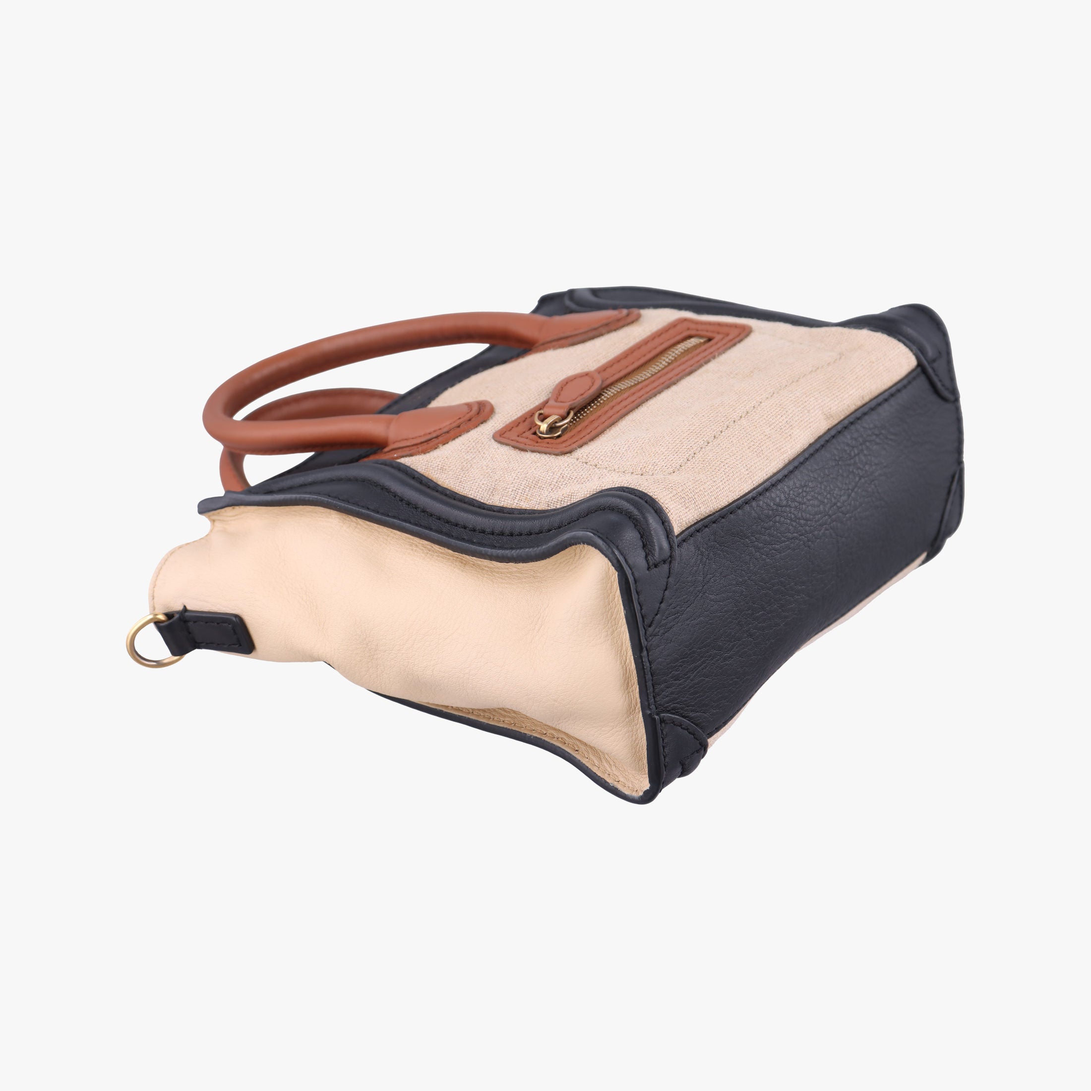Pre-owned Celine luggage nano shopper Ivory×black×brown Canvas×leather  shoulderbag | stylenewstar
