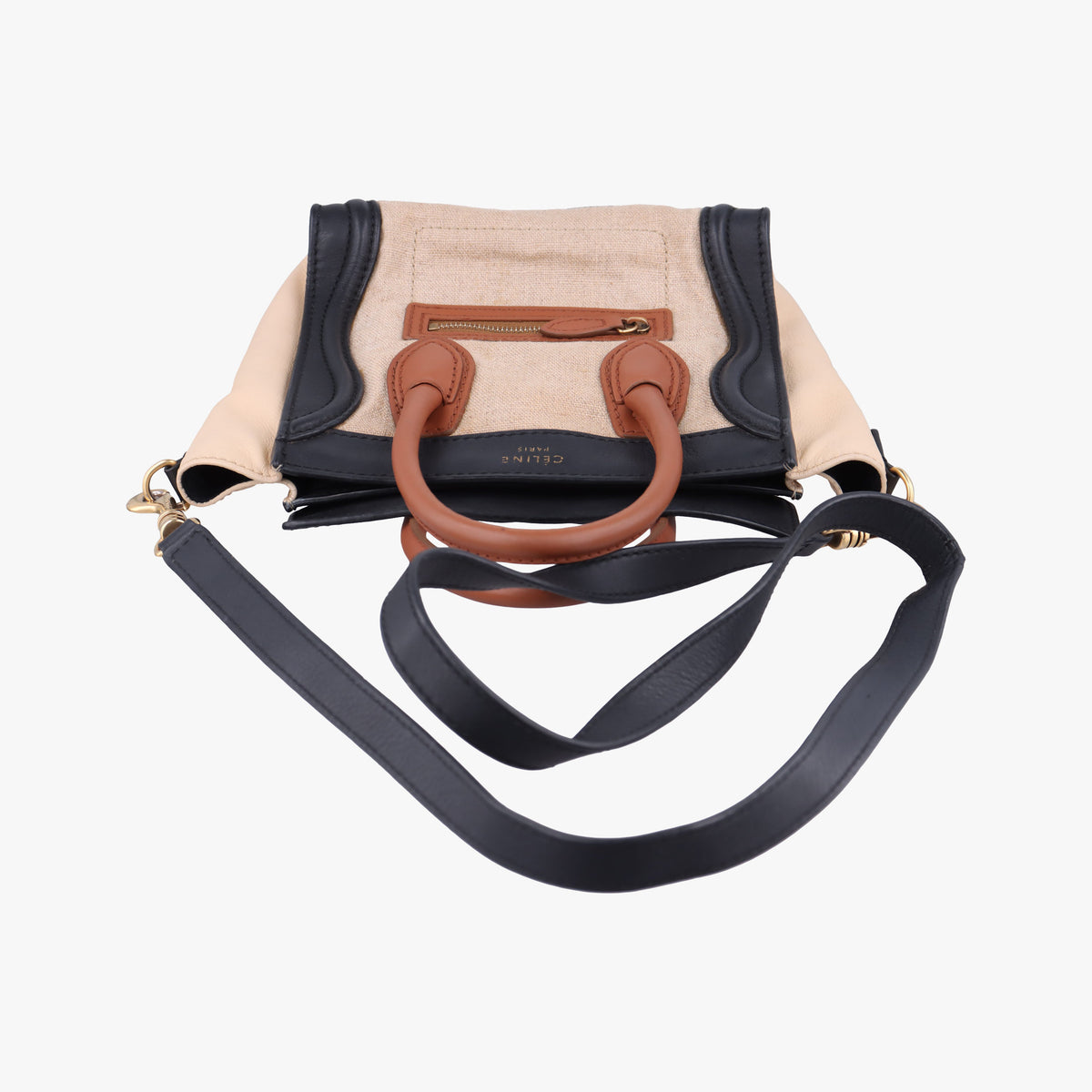 Pre-owned Celine luggage nano shopper Ivory×black×brown Canvas×leather  shoulderbag | stylenewstar