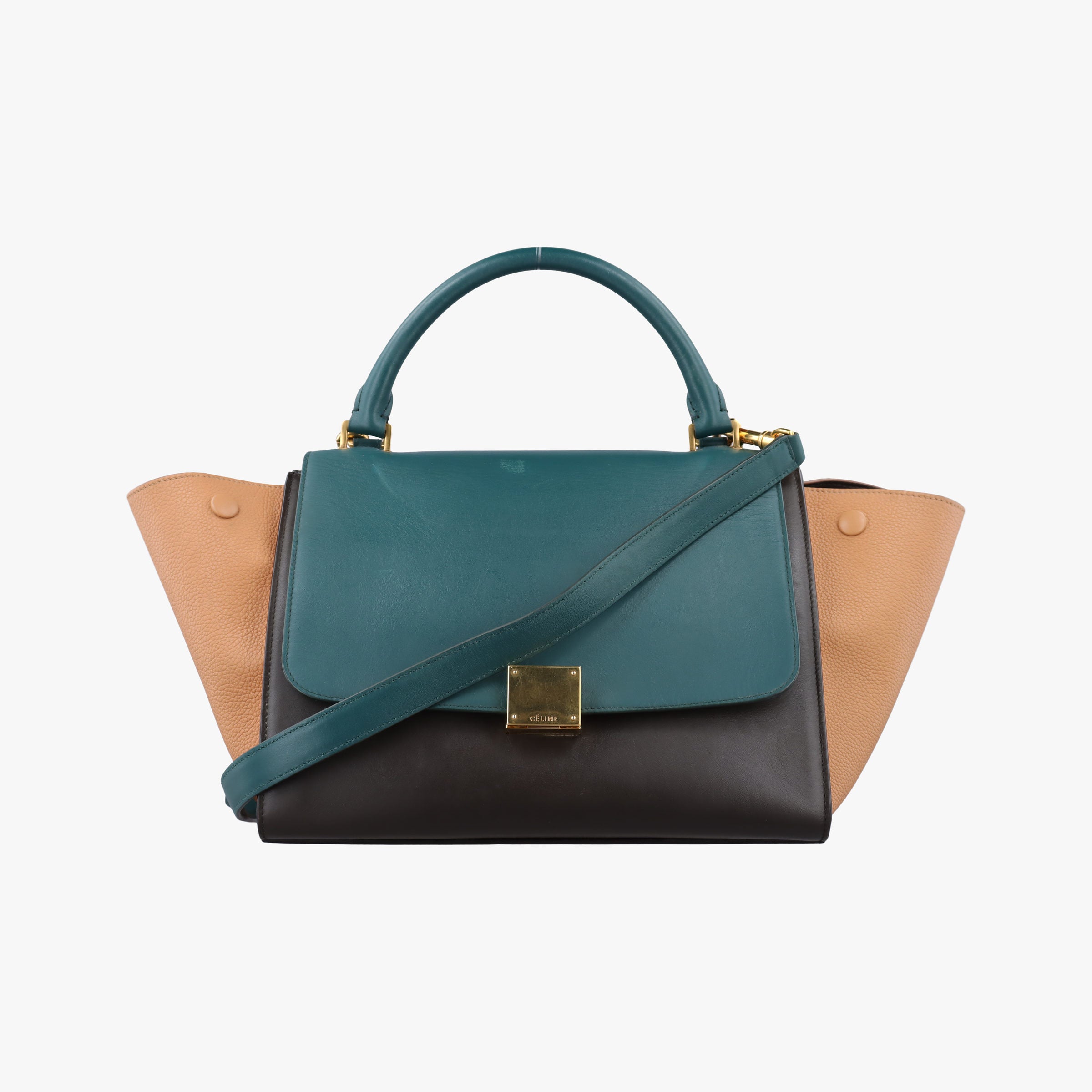 Pre-owned Celine Trapeze Green × Brown × Orange leather  shoulderbag | stylenewstar