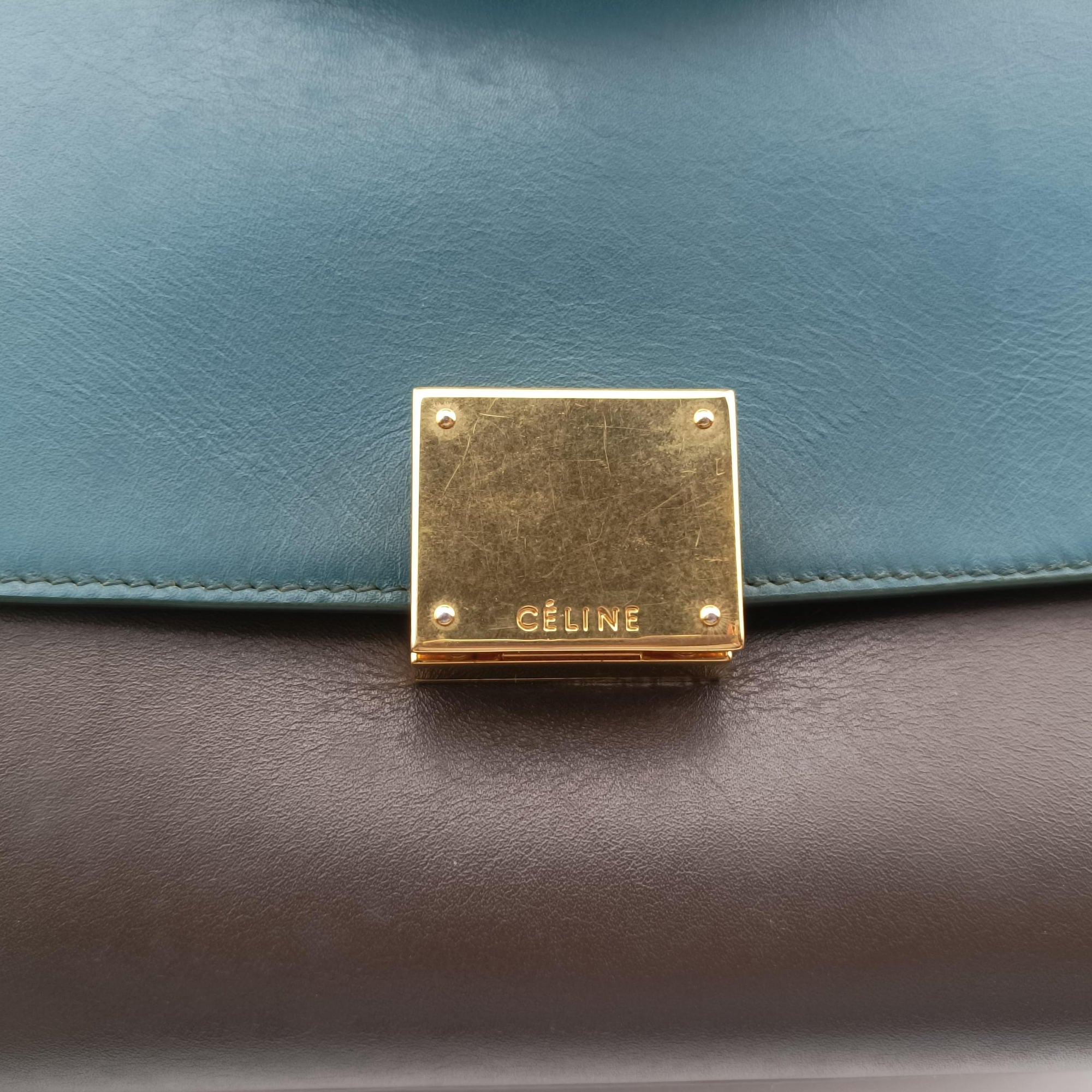 Pre-owned Celine Trapeze Green × Brown × Orange leather  shoulderbag | stylenewstar