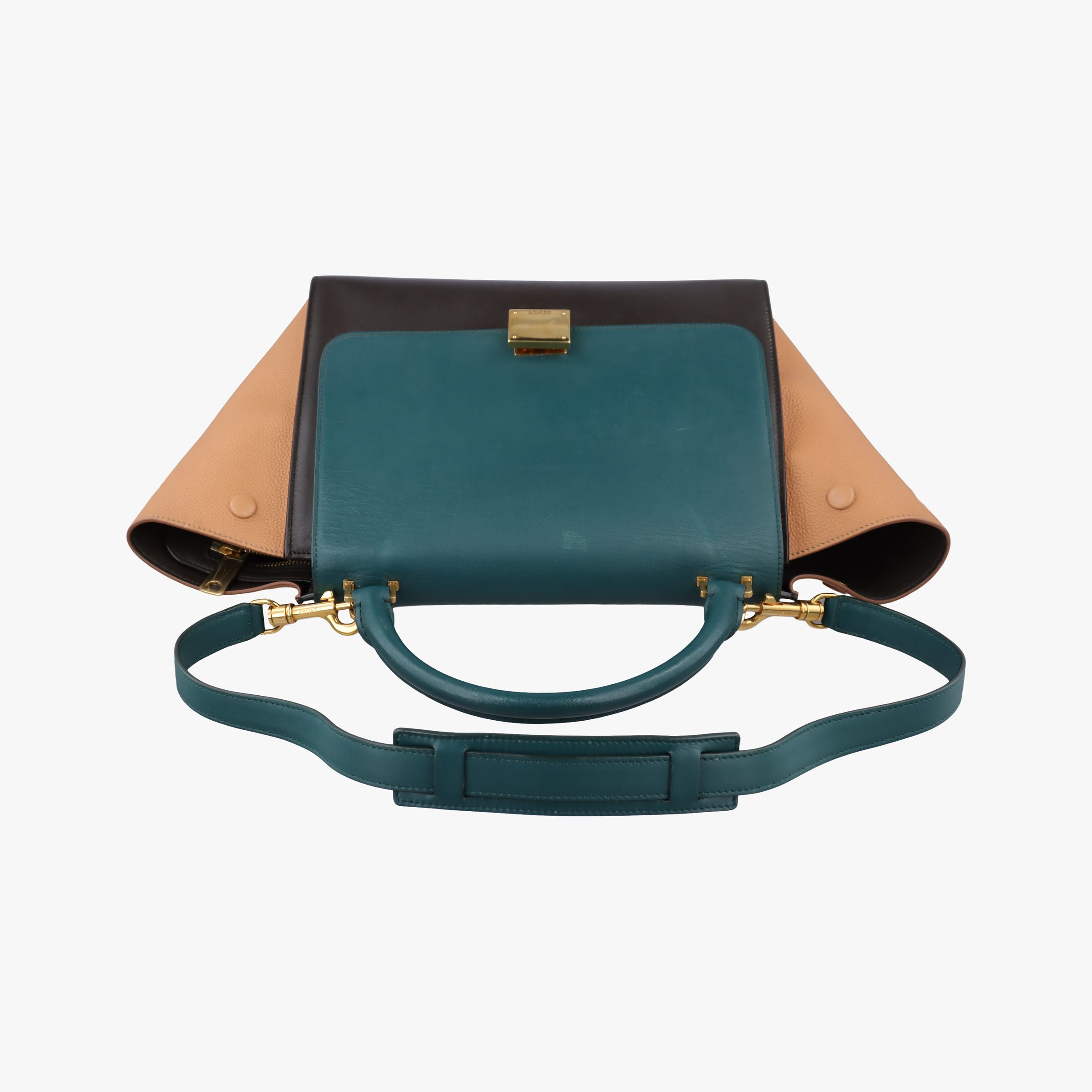 Pre-owned Celine Trapeze Green × Brown × Orange leather  shoulderbag | stylenewstar