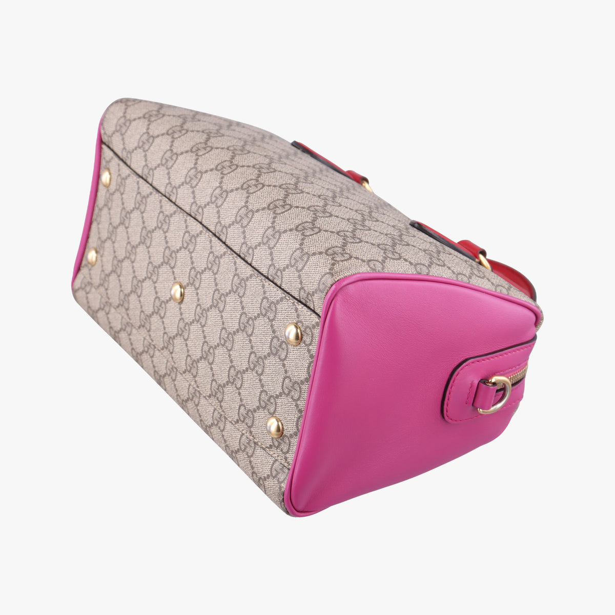 Pre-owned Gucci GG SUPREME beige×red×pink PVC coated canvas×Leather 409529 shoulderbag | stylenewstar