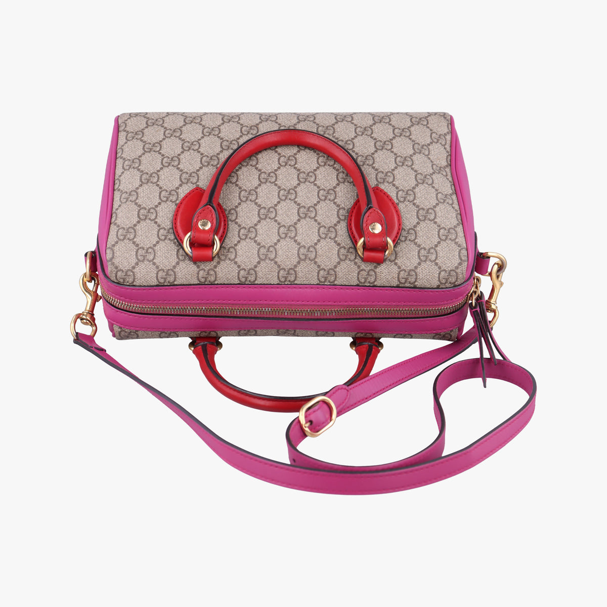 Pre-owned Gucci GG SUPREME beige×red×pink PVC coated canvas×Leather 409529 shoulderbag | stylenewstar