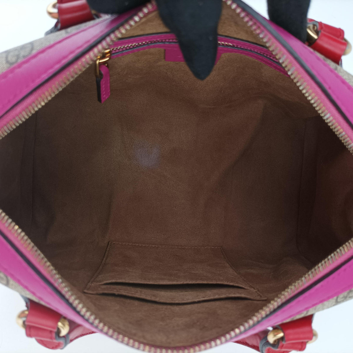 Pre-owned Gucci GG SUPREME beige×red×pink PVC coated canvas×Leather 409529 shoulderbag | stylenewstar